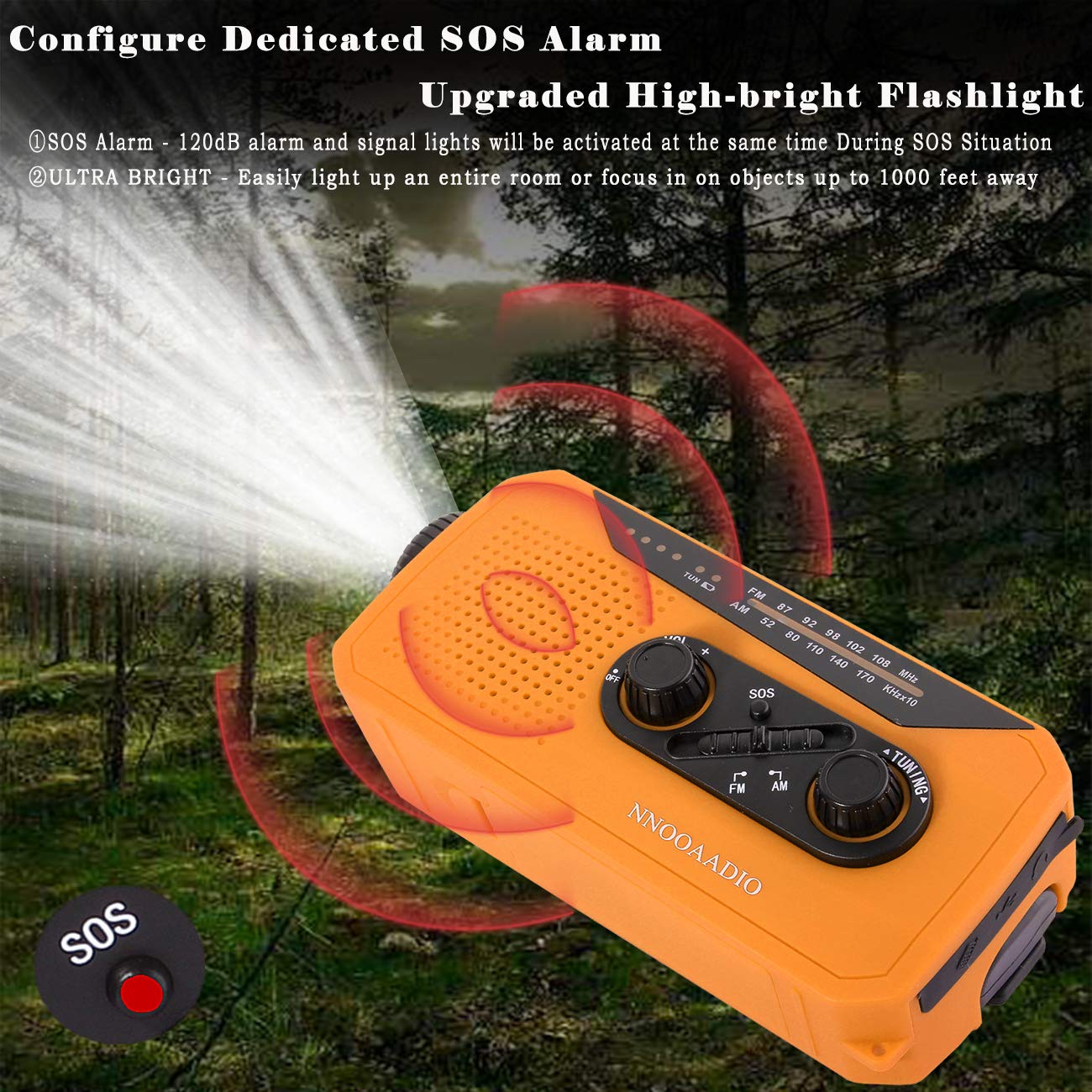 Solar & Hand Crank Emergency Radio - AM/FM Weather Radio with 2000mAh Power Bank, Bright LED Flashlight, SOS Alarm & Headphone Jack for Camping, Hiking, Storms and Power Outages