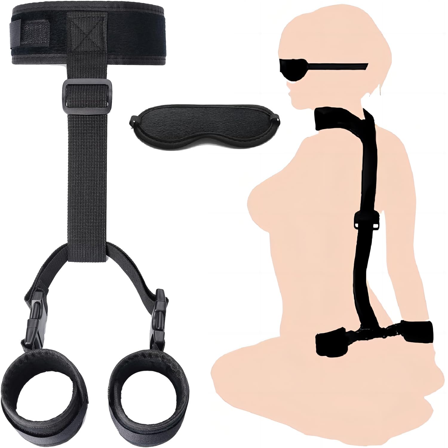 BDSM Bondage Restraints Kit - Adjustable Handcuffs, Spreader Bar & Rope for Couples Adult Play | Neck & Wrist Restraints for SM Games | Perfect for Bedroom Bondage & Sensual Exploration