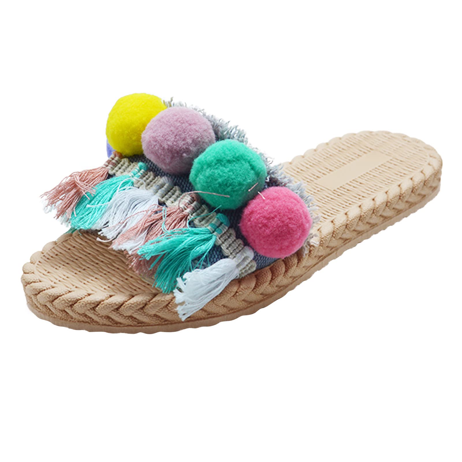 Women's Fashion Summer Sandals - Flat Linen Beach Sandals with Tassel & Cross Strap Design | Denim & Snakeskin Patterns | Size 7 (Multicolor, 8) | Perfect for Beach Vacations, Casual Outings & Summer Parties