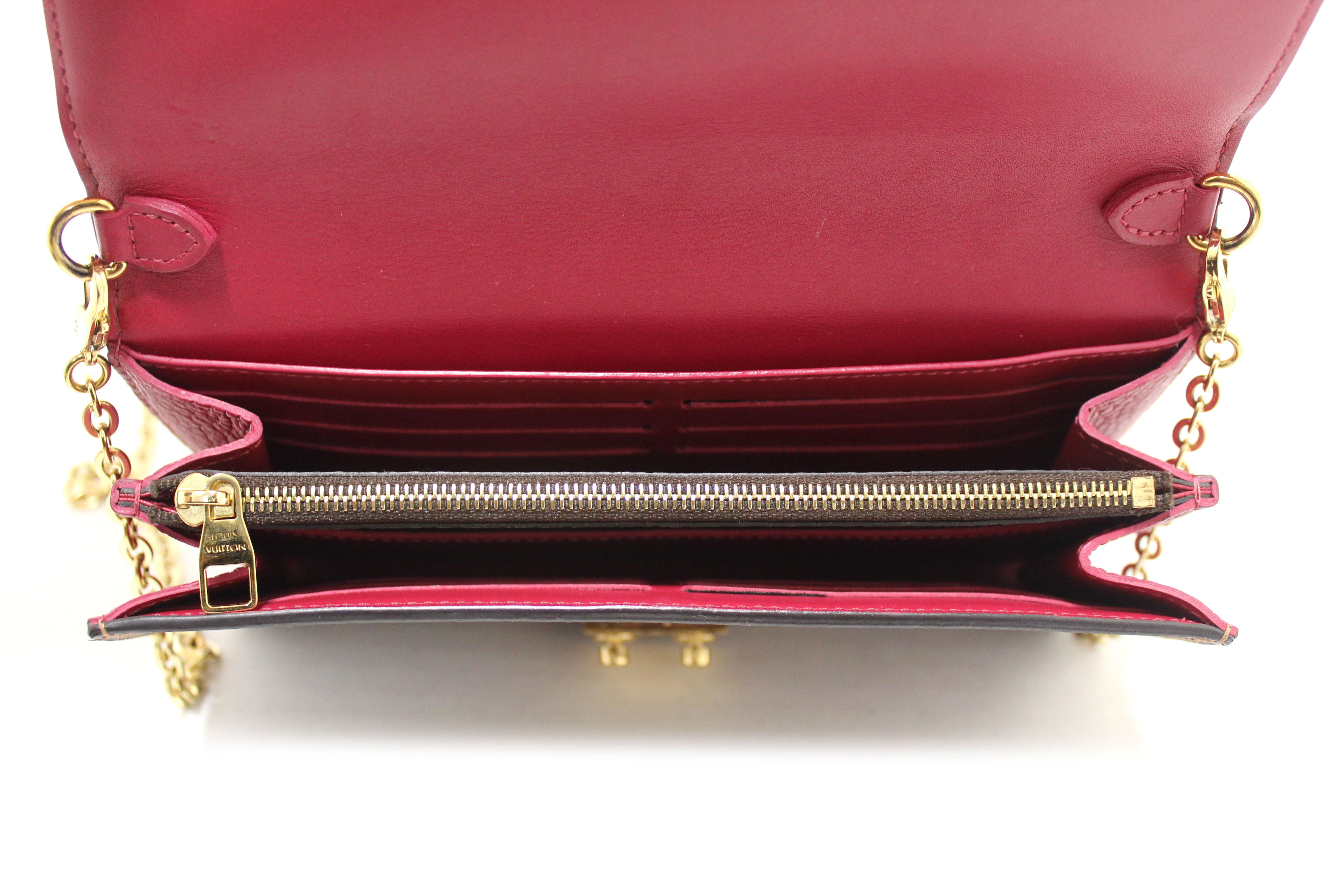 Authentic Louis Vuitton Damier Ebene & Fuchsia Croisette Chain Wallet - Stylish Crossbody Purse for Women, Perfect for Date Night & Evening Events