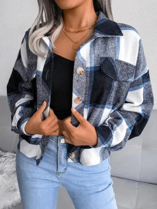 Stylish Short Plaid Loose Women's Coat - Trendy Fall & Winter Outerwear for Casual Outings & Office Wear