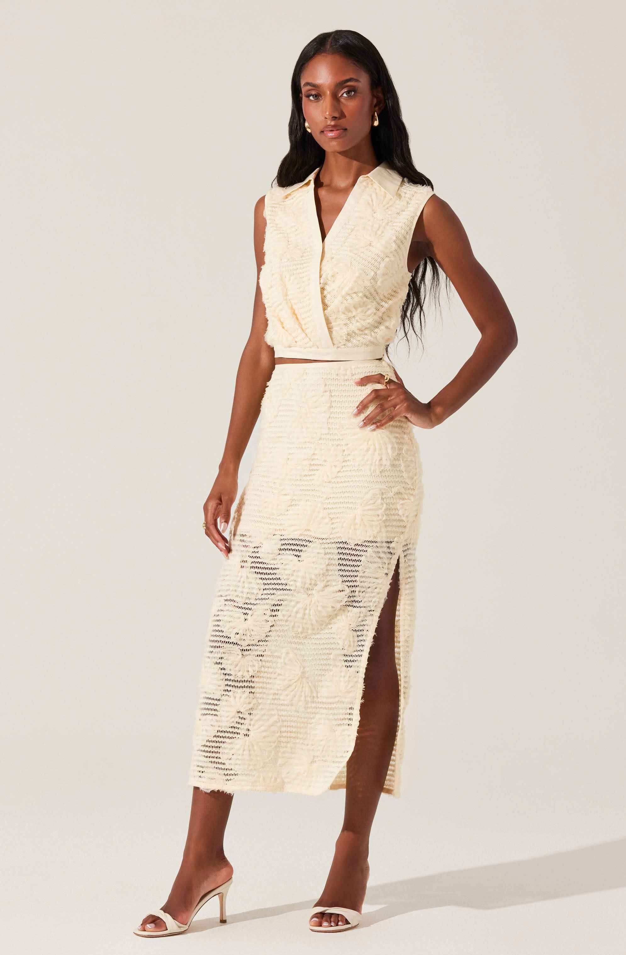 Sol Textured Floral Knit Midi Skirt - Women's Boho Summer Skirt with Elastic Waist | Perfect for Beach Vacations, Date Nights & Casual Outings