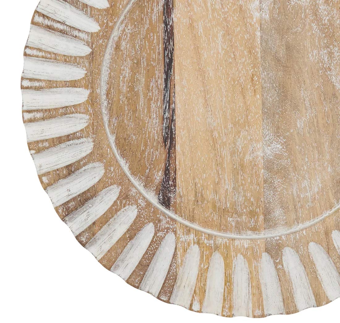 Fennco Styles Rustic Wooden Charger Plates Set of 4 - 13 Inch Round Decorative Dinner Plates with Ribbed Edge for Wedding, Thanksgiving & Holiday Dining - Natural Wood Charger Plates for Banquet Table Setting, Family Gatherings and Farmhouse Home Decor