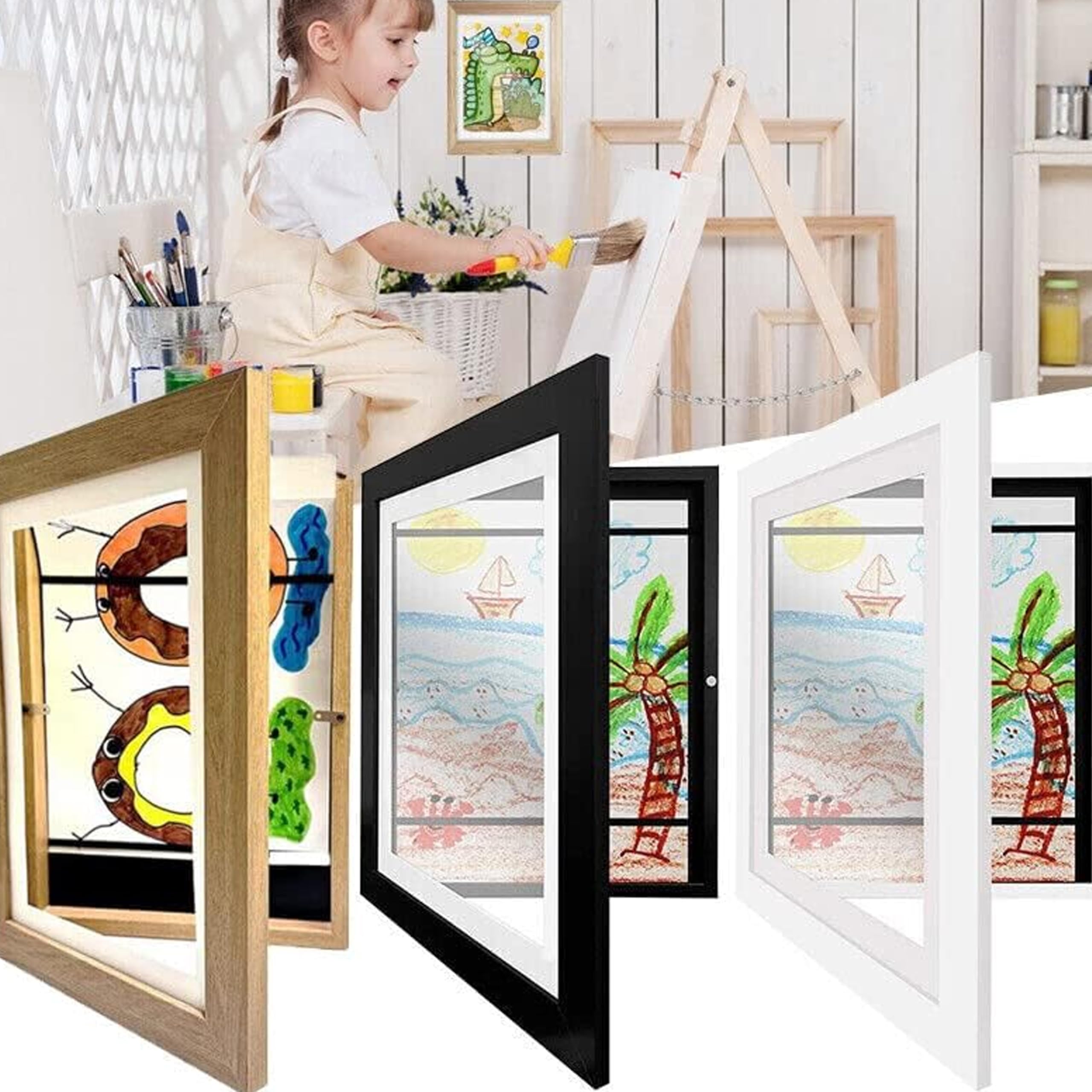 UFrame White Kids Art Frames with Stand - Front Opening Changeable Display for Children's Drawings & Paintings - Perfect for Nursery Decor, Classroom Art Displays & Kids Room Wall Decor