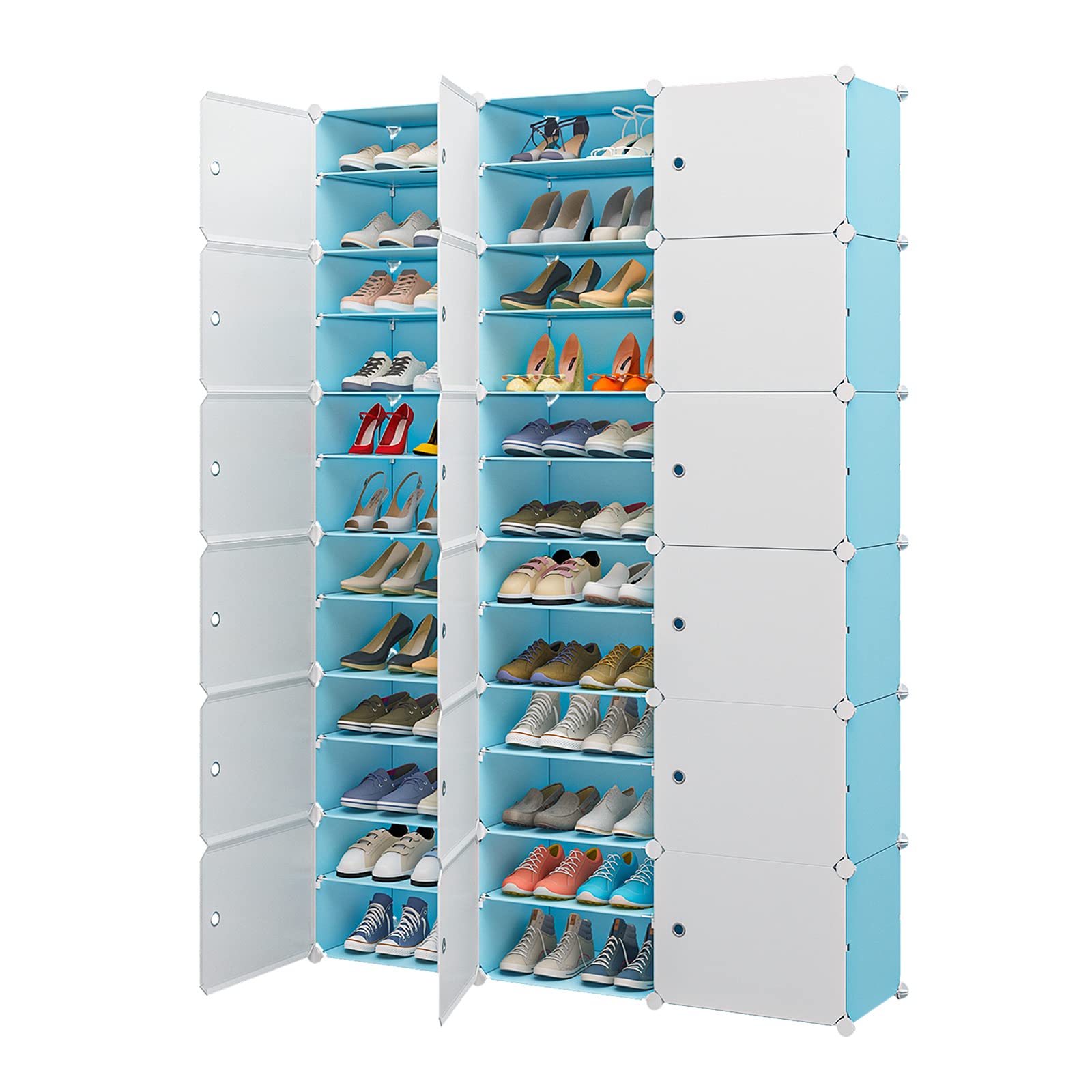 Aeitc 72 Pair Shoe Rack Organizer - Narrow Stackable Shoe Storage Cabinet with White Door (48