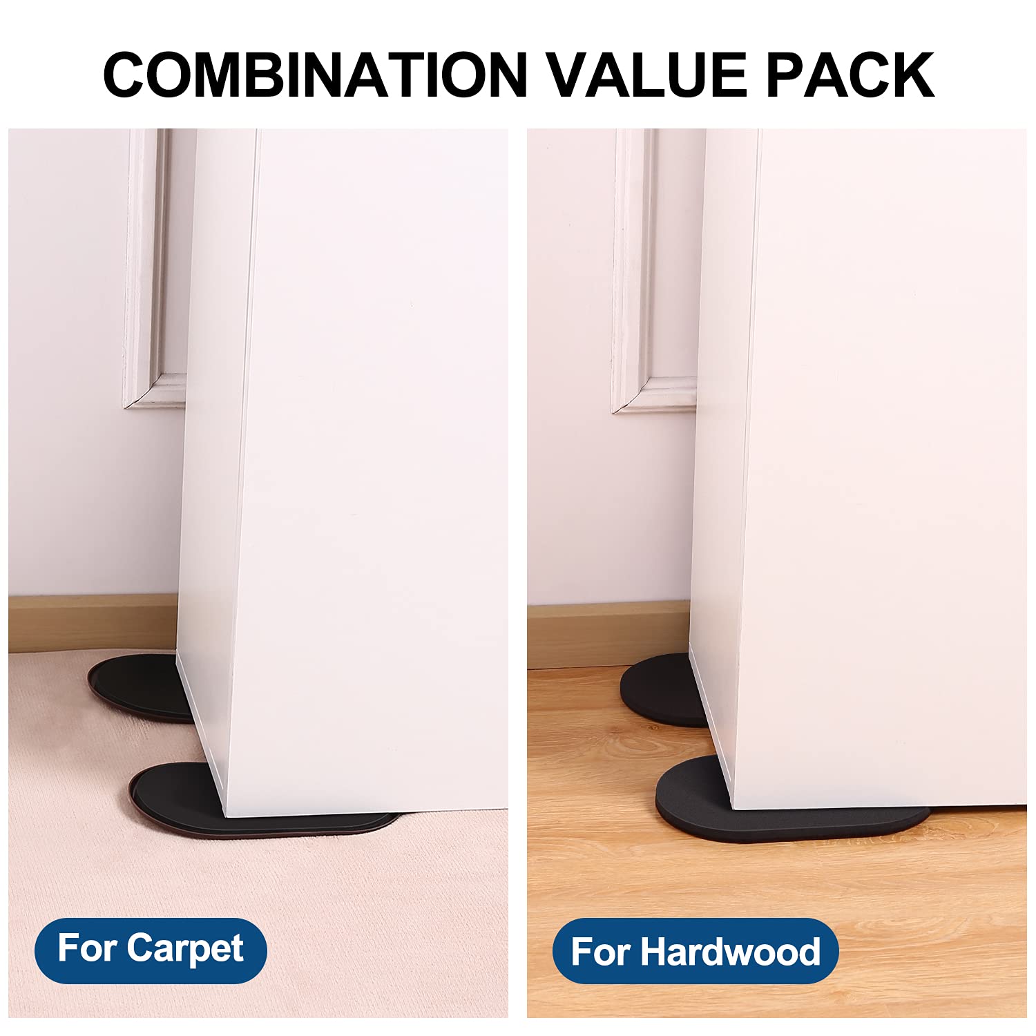 8 Pack Heavy Duty Furniture Sliders - 4 Felt Pads for Hardwood Floors & 4 Plastic Movers for Carpet - 9.5