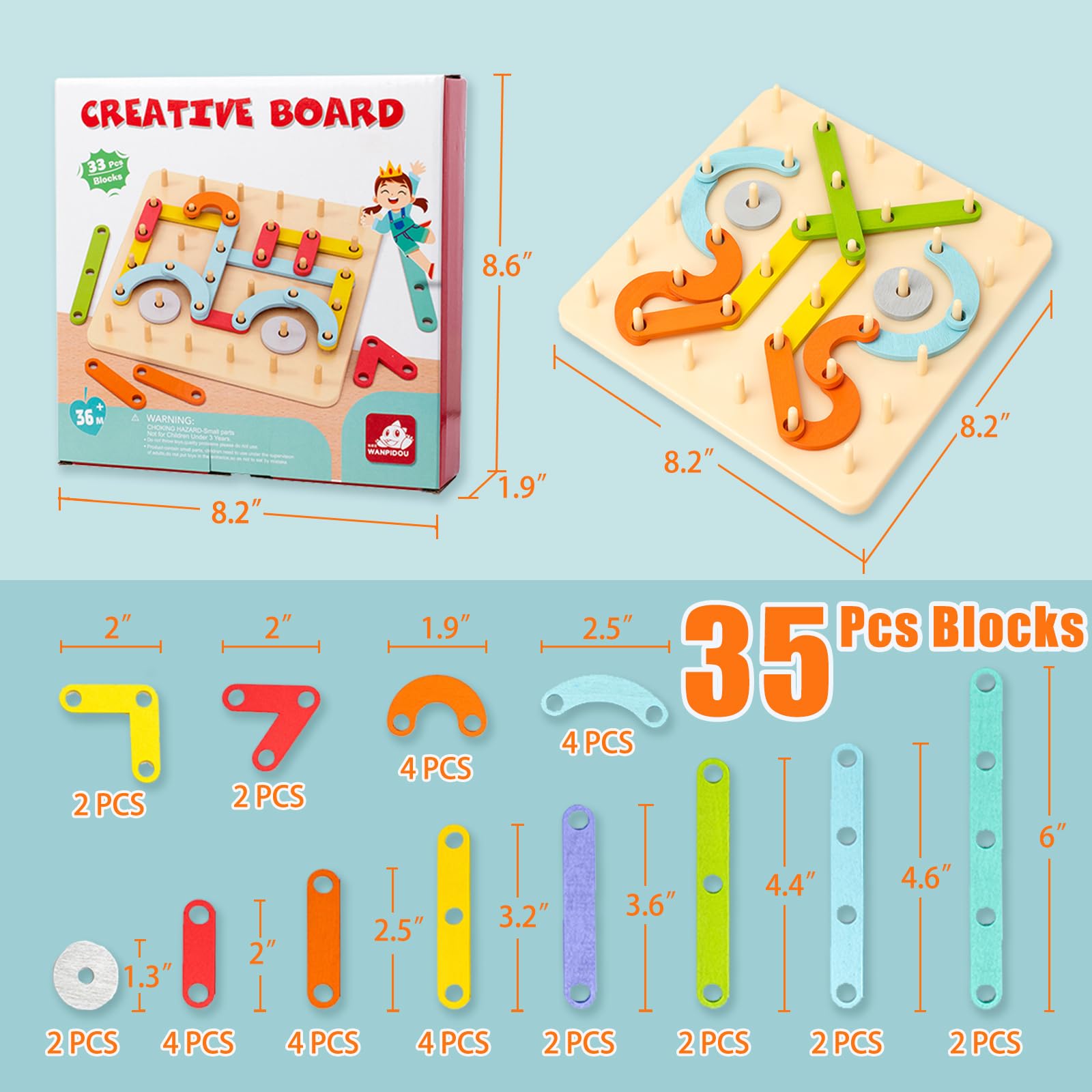 Montessori Wooden Alphabet & Number Puzzle Blocks - 35 Pcs STEM Learning Toys for Toddlers Ages 2-5 | Fine Motor Skills Development | Educational Pegboard Letters for Preschool Classroom & Home Learning | Perfect Gift for Boys & Girls