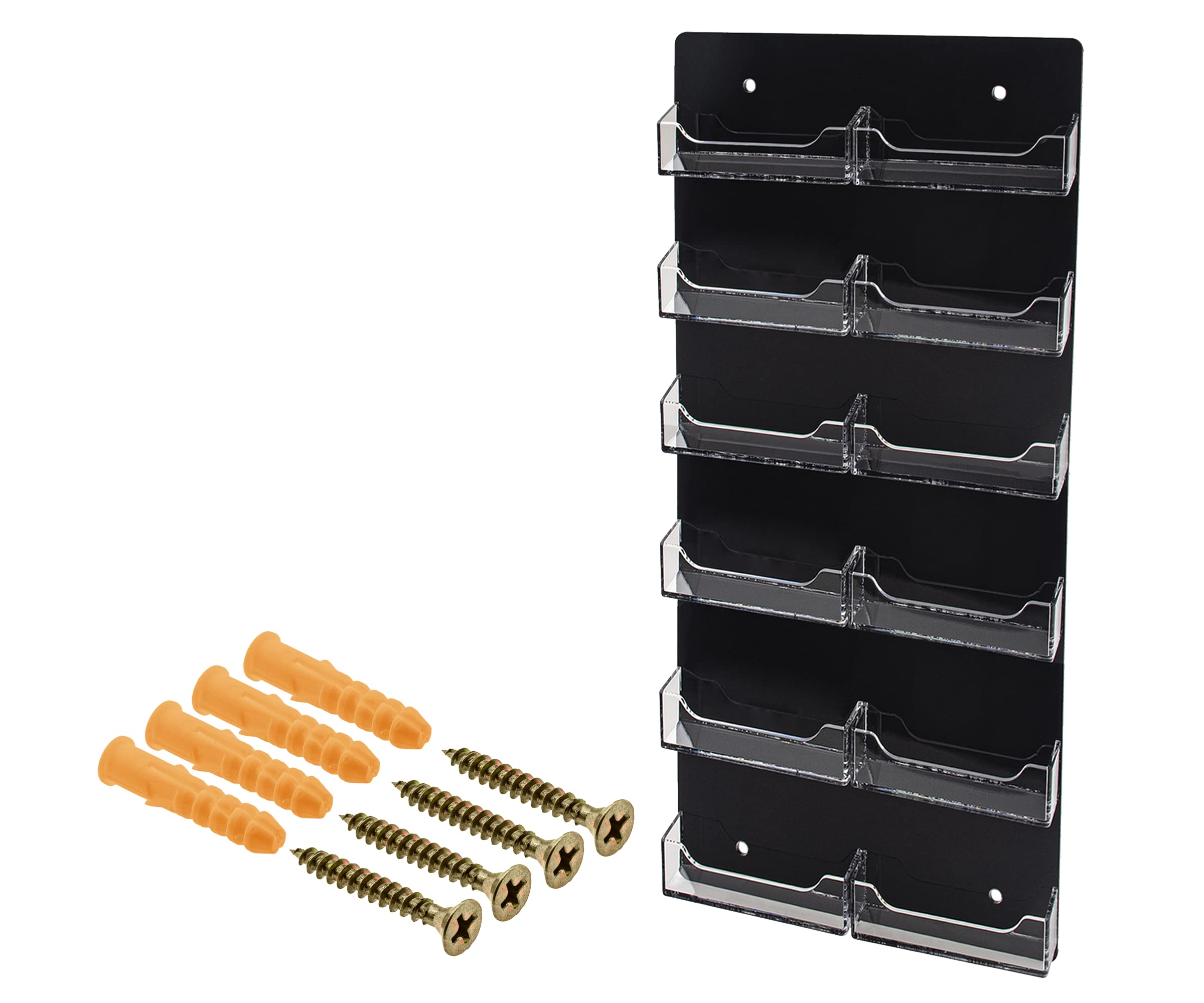 6 Pack Acrylic Wall Mount Business Card Holder - 12 Pocket Multi Slot Clear & Black Display Rack for Gift Cards, Appointment Cards - Perfect for Law Firms, Auto Dealers, Retail Stores & Office Reception Areas
