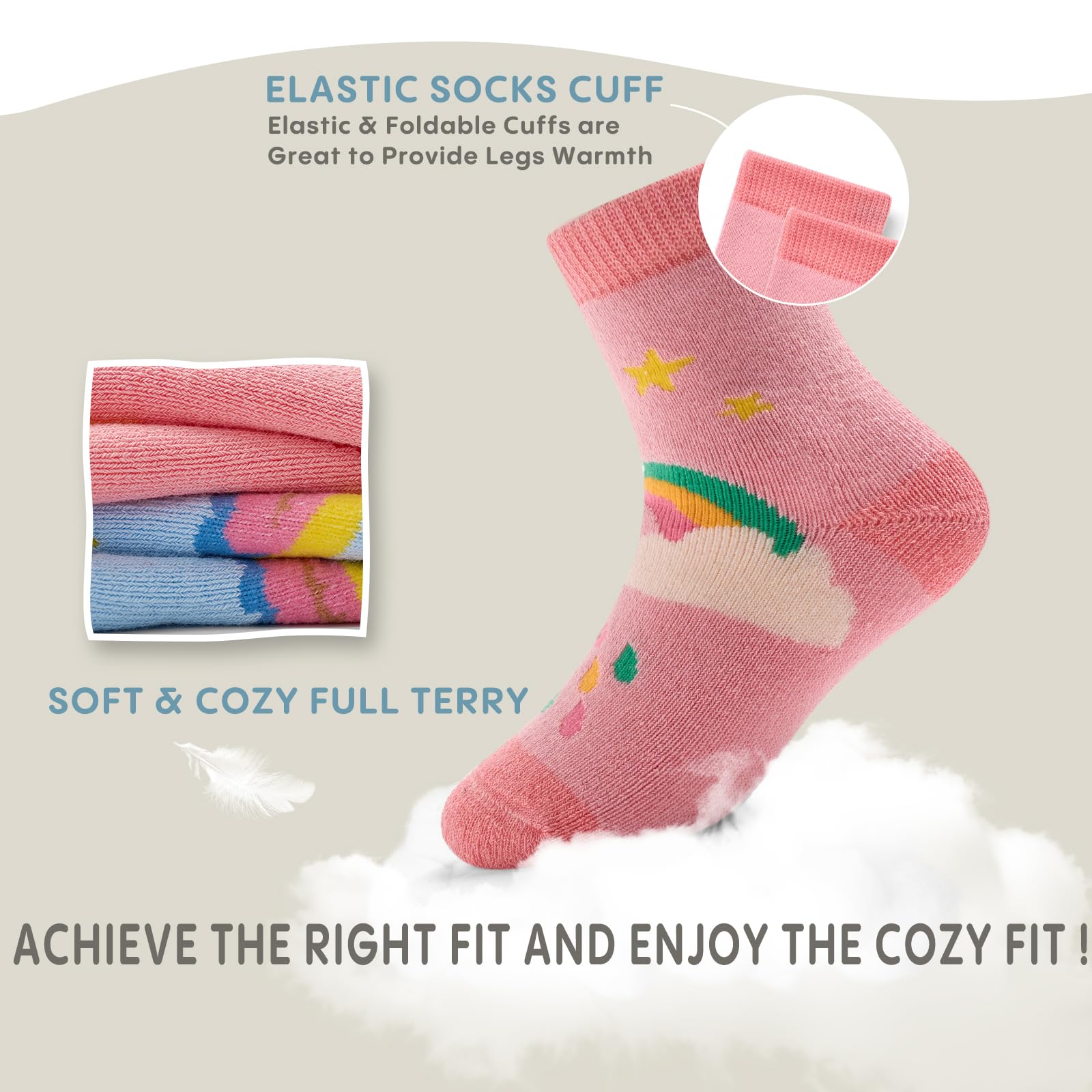 Girls Winter Socks 6 Pack - Warm Thermal Terry Crew Socks for Kids & Toddlers - Cozy Cold Weather Socks for School, Outdoor Activities & Home Wear