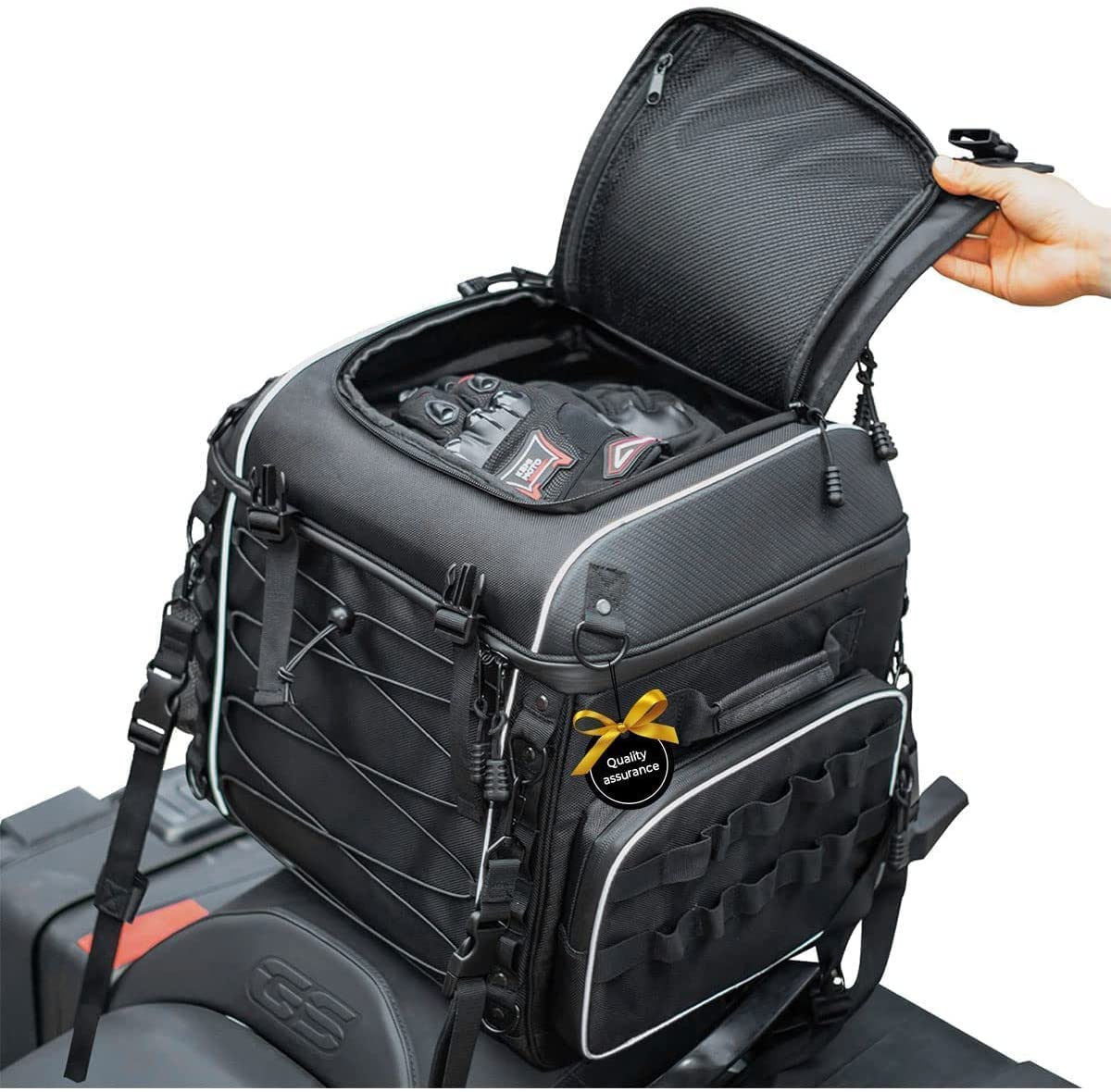 KEMIMOTO 40L Waterproof Motorcycle Sissy Bar Bag - Travel Luggage & Helmet Tail Bag for Harley Softail, Sportster, Dyna, Road King, Road Glide & Street Glide - Secure Sissy Bar Straps - Perfect for Long Rides & Road Trips