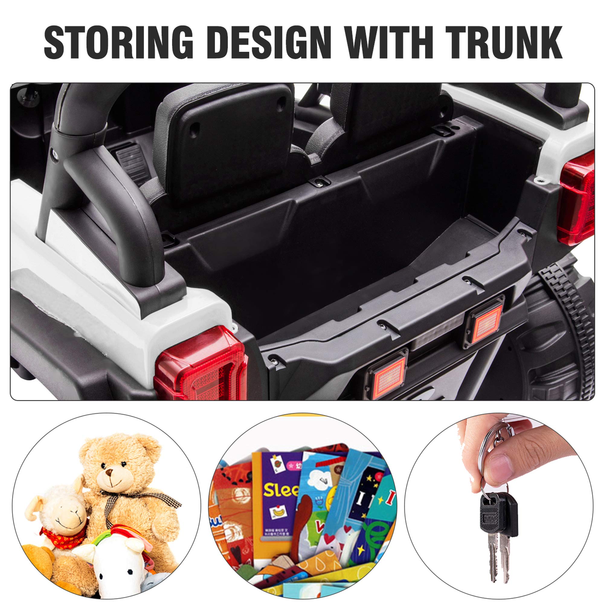 TOBBI 12V Kids Ride On Truck with Parent Remote Control - Battery Powered Toy Car with Music, MP3 Player & Safety Belt - White Electric Vehicle for Boys & Girls - Perfect for Outdoor Play, Birthday Gifts & Backyard Fun