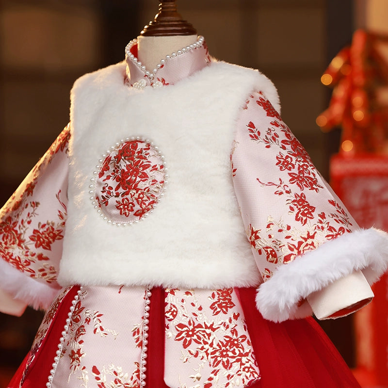 Elegant Embroidered Winter Christmas Dress for Girls - Luxury Birthday Princess Gown for Holiday Parties & Special Occasions
