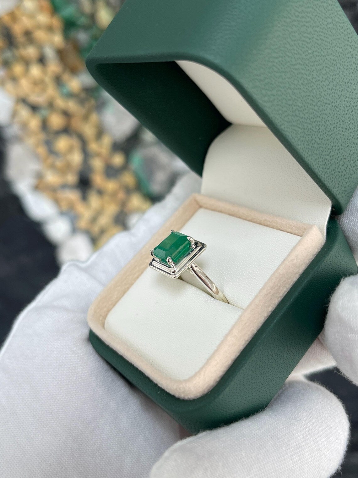 2.40 Carat Natural Asscher Cut Emerald Solitaire Ring in 925 Sterling Silver - Elegant Engagement & Wedding Jewelry for Women