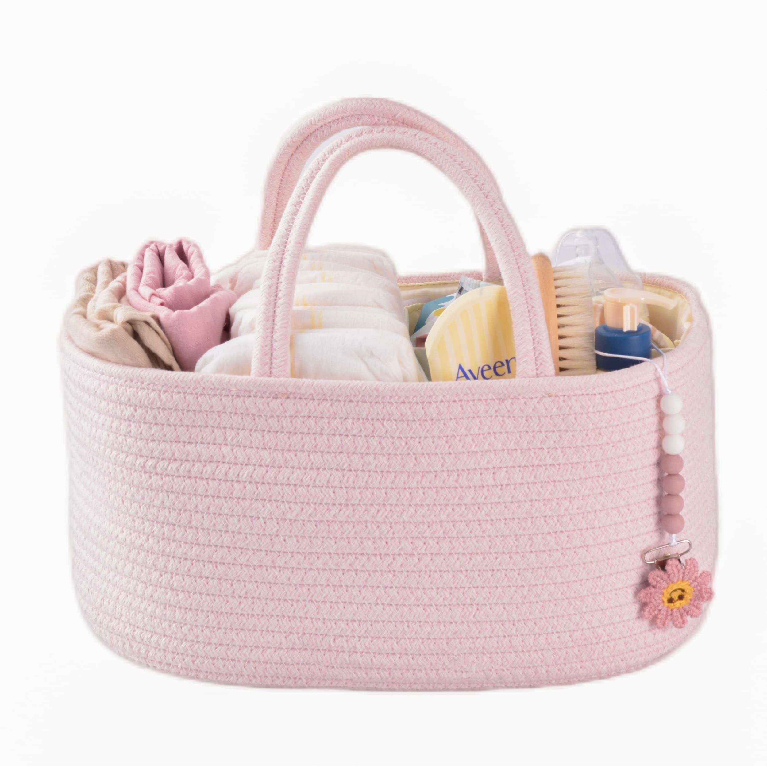Portable Baby Diaper Caddy Organizer - Nursery Storage Bin & Travel Tote Bag for Boys & Girls - Perfect for Changing Table, Car Travel & Baby Shower Gifts - Registry Must-Have Essentials (Pink) - Ideal for Newborn Care & On-the-Go Parents