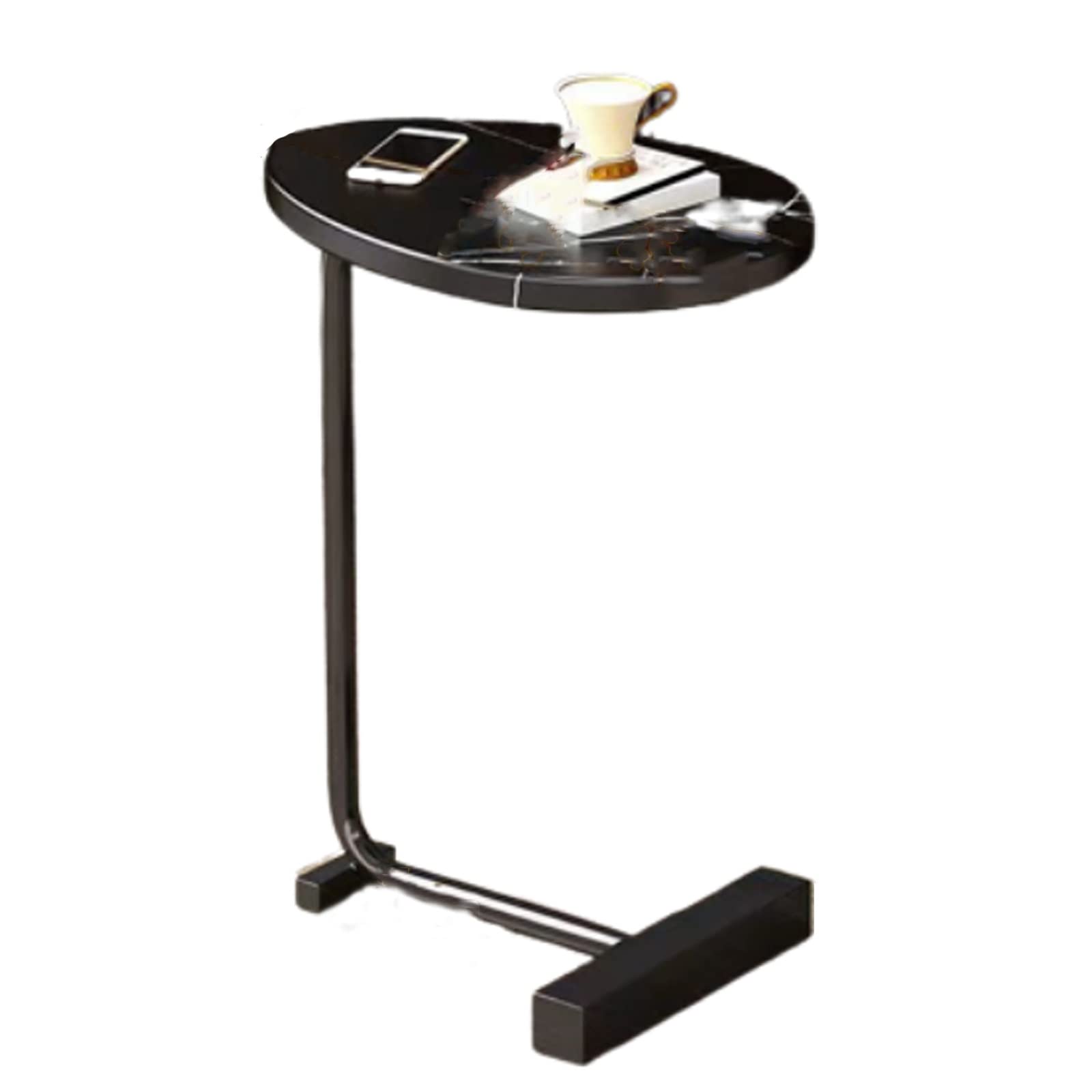 Small Oval Coffee Table - C-Shaped End Table for Sofa, Living Room, Bedroom & Office - Multi-Functional Laptop Desk & Dining Table (45x30x70cm, Black) - Perfect for Small Spaces, Balcony & Home Decor