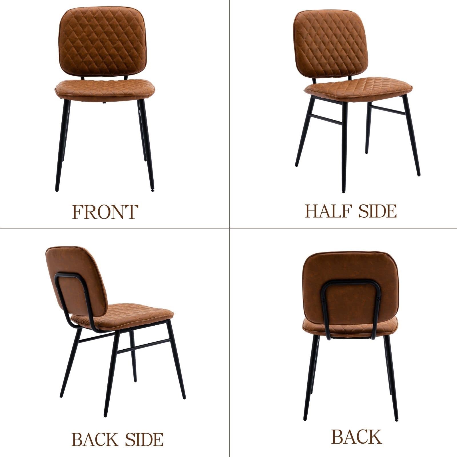 Wahson Set of 2 Modern PU Leather Dining Chairs with Black Legs - Kitchen & Living Room Chairs for Home, Restaurant (Brown) - Perfect for Small Spaces, Breakfast Nooks & Contemporary Dining Areas