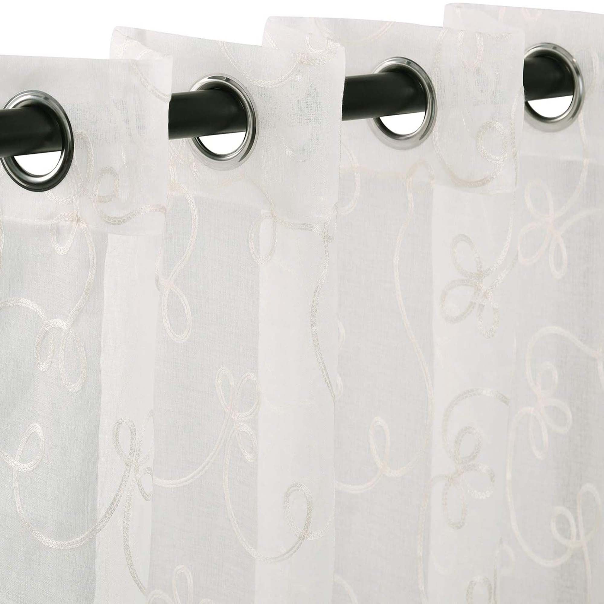 Embroidered Lightweight Sheer Floral Scroll Curtain Panel Set - Elegant Window Treatment for Living Room, Bedroom & Nursery Decor