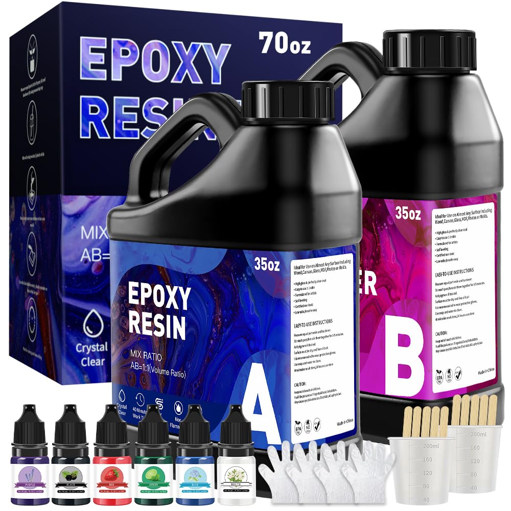 70OZ Clear Epoxy Resin Kit (35OZ×2) - Self-Leveling, Bubble-Free Casting Resin for Jewelry Making, Art Crafts, Molds - Non-Yellowing 1:1 Mix Ratio - Perfect for DIY Projects, Tabletop Coating & Decorative Art
