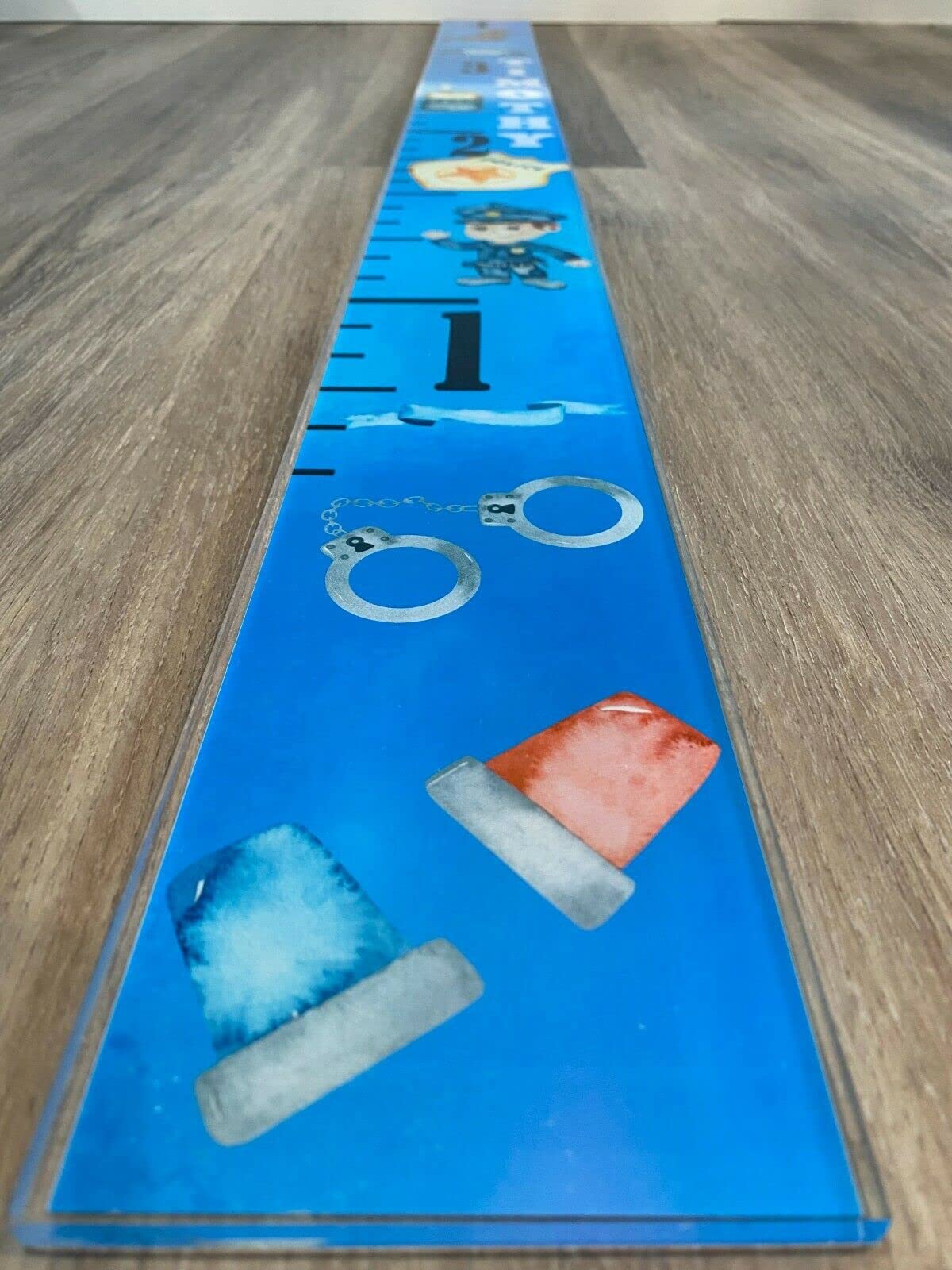 Custom Personalized Acrylic Height Growth Ruler - Police & Car Badge Design Wall Decor for Kids Room | Track Your Child's Growth Over Years | Perfect for Nurseries, Bedrooms & Gift Giving