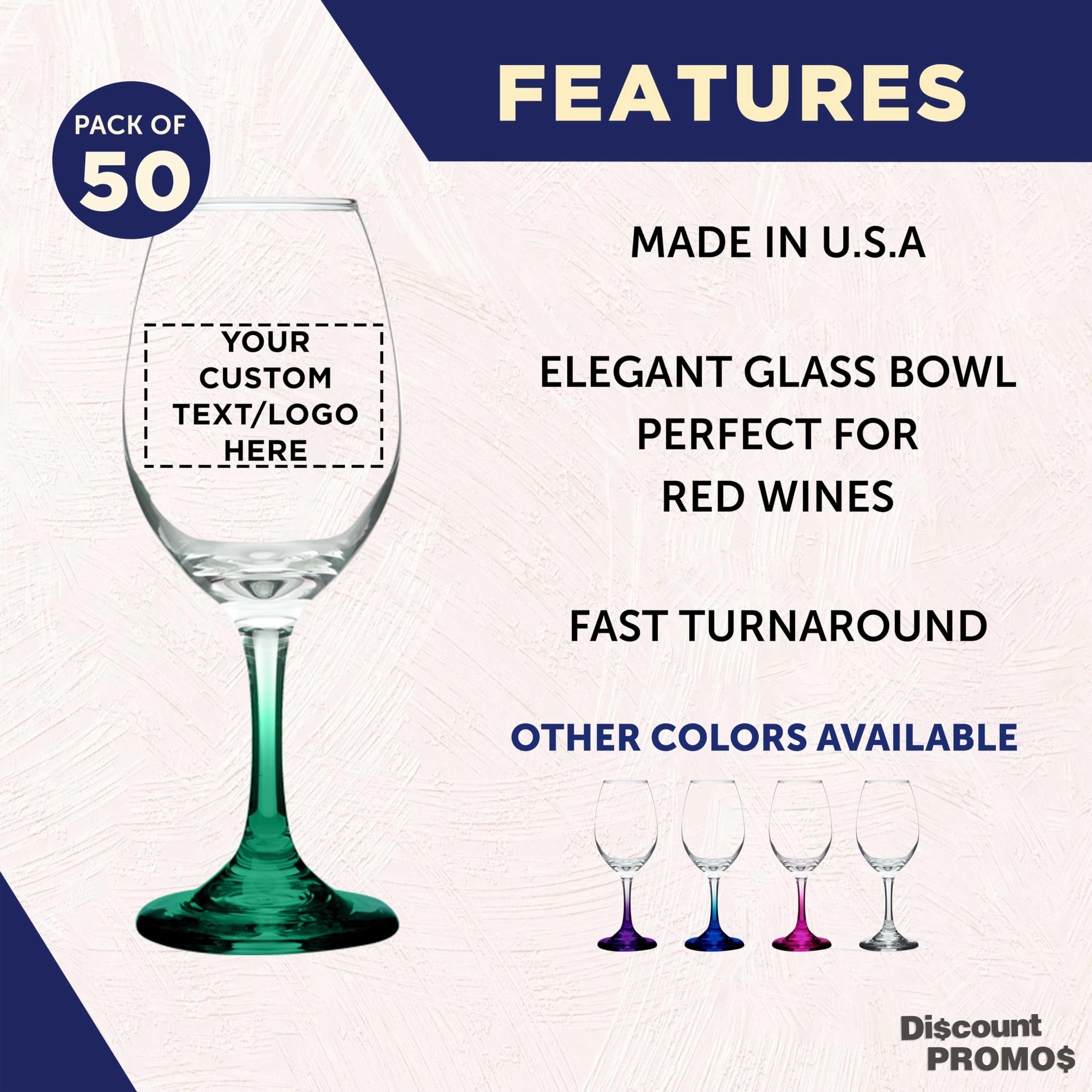 50-Piece Custom Rioja Wine Glasses Set - 10 oz Stemware with Colored Base | Personalized Bulk Glassware for Weddings, Parties, Bridal Showers & Birthday Gifts (Green) | Elegant Entertaining & Special Occasion Serving