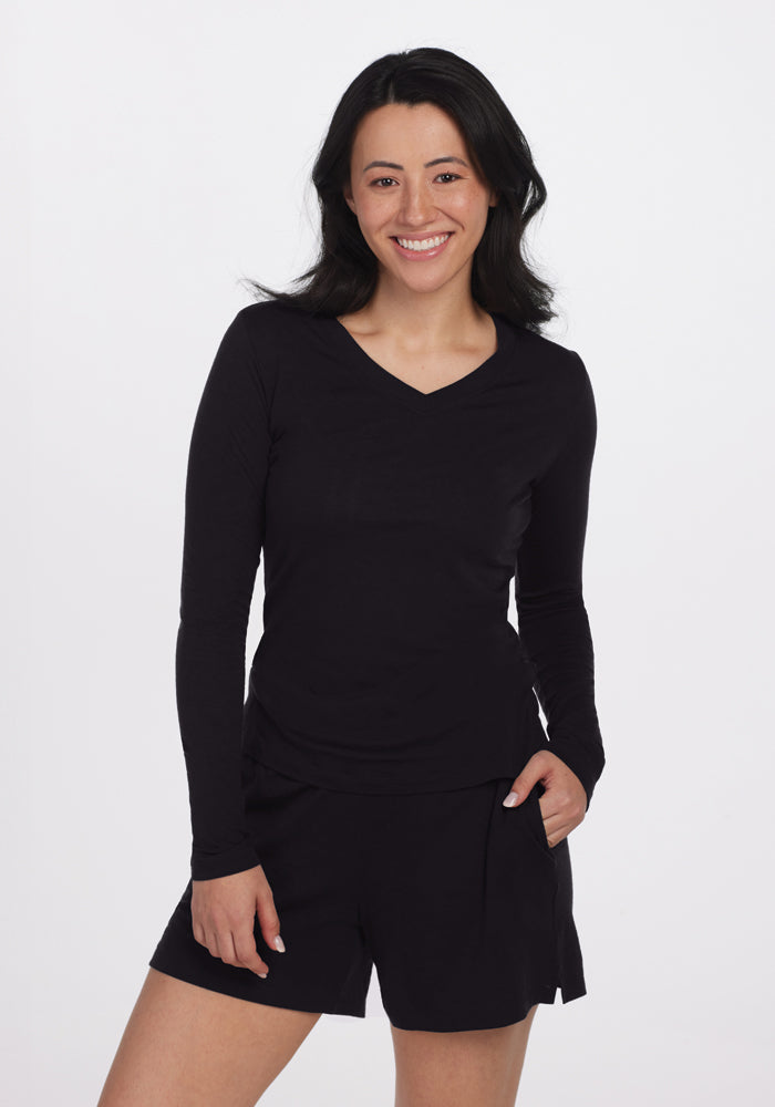 Lily Women's V-Neck Lounge Top - Soft Comfortable Casual Shirt for Home, Yoga & Relaxation