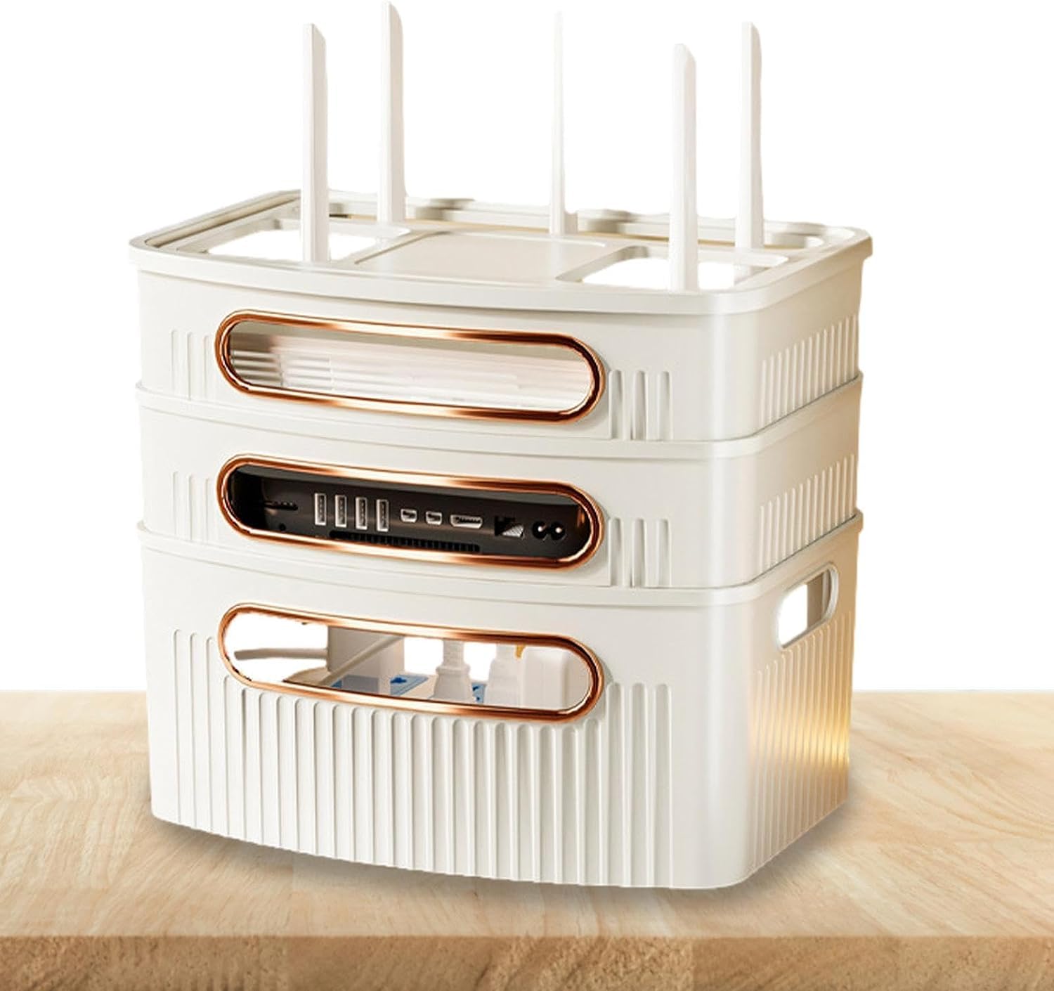 WiFi Router Storage Box - Cable Organizer for Router, Wires & Sockets | Desktop & Bedroom Storage Solution | Hide & Organize Your WiFi Equipment