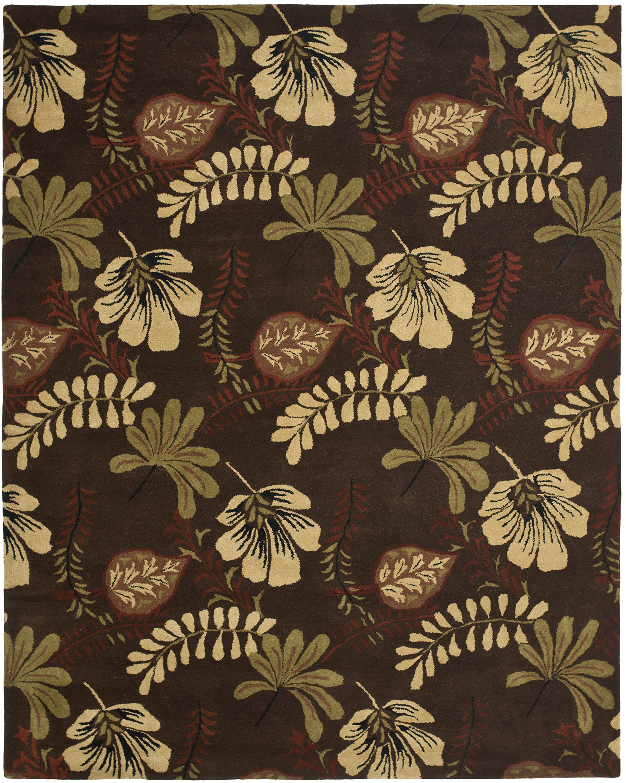 SAFAVIEH Jardin Collection 8' x 10' Brown/Multi Handmade Floral Wool Area Rug - Premium Living Room & Bedroom Decor