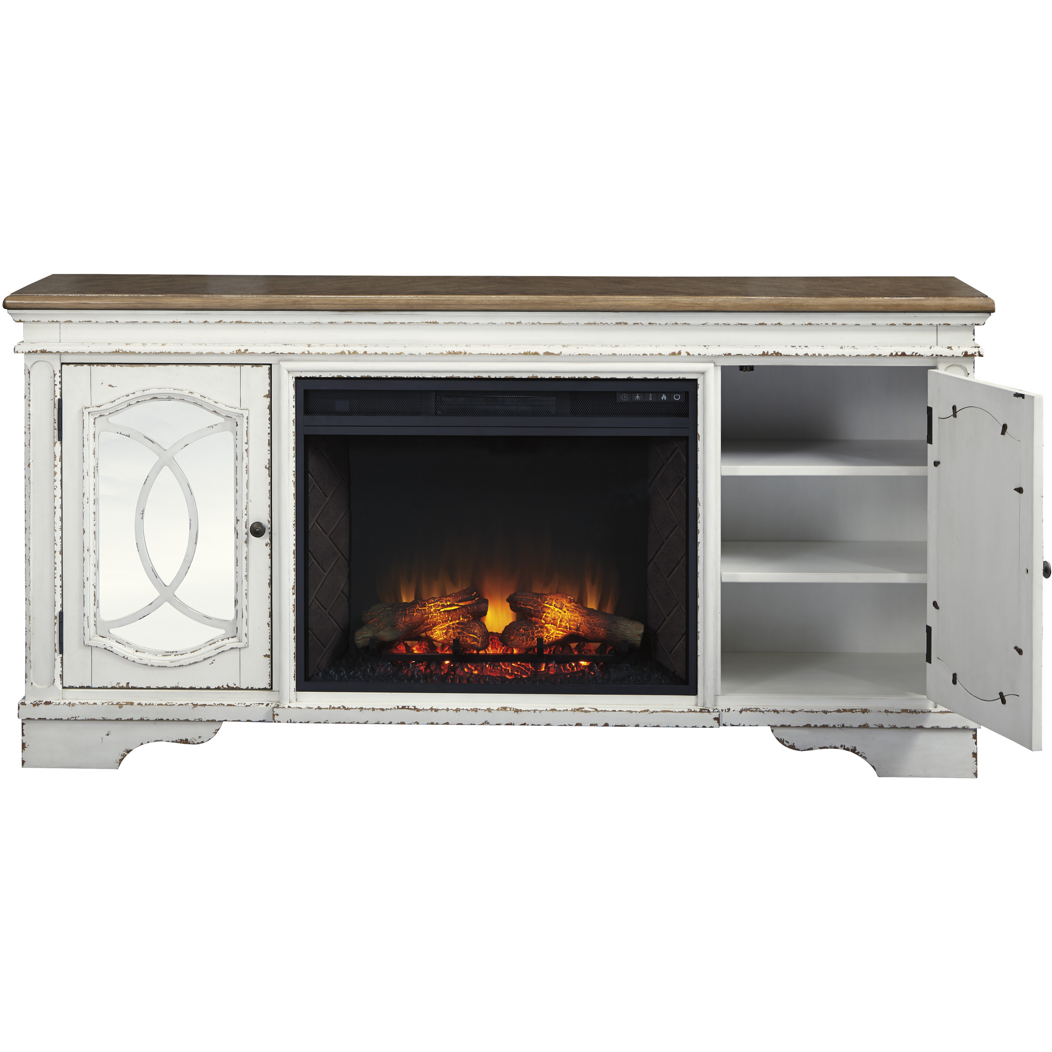 Modern Realyn TV Stand with Electric Fireplace - 60 Inch Entertainment Center for Living Room, Bedroom - Rustic Wood Design with Storage Shelves & Cabinets - Perfect for Home Theater & Cozy Winter Nights