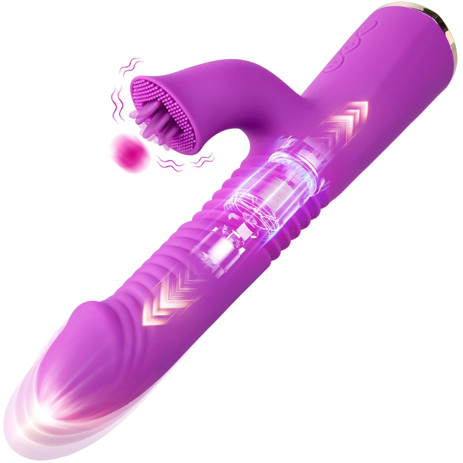 Realistic Thrusting Rabbit Vibrator with 3 Tongue Clitoral Stimulator - 10 Vibration Modes & 3 Thrusting Speeds - Body-Safe Silicone G-Spot Dildo for Women - Perfect for Solo Play, Couples Fun & Bachelorette Parties