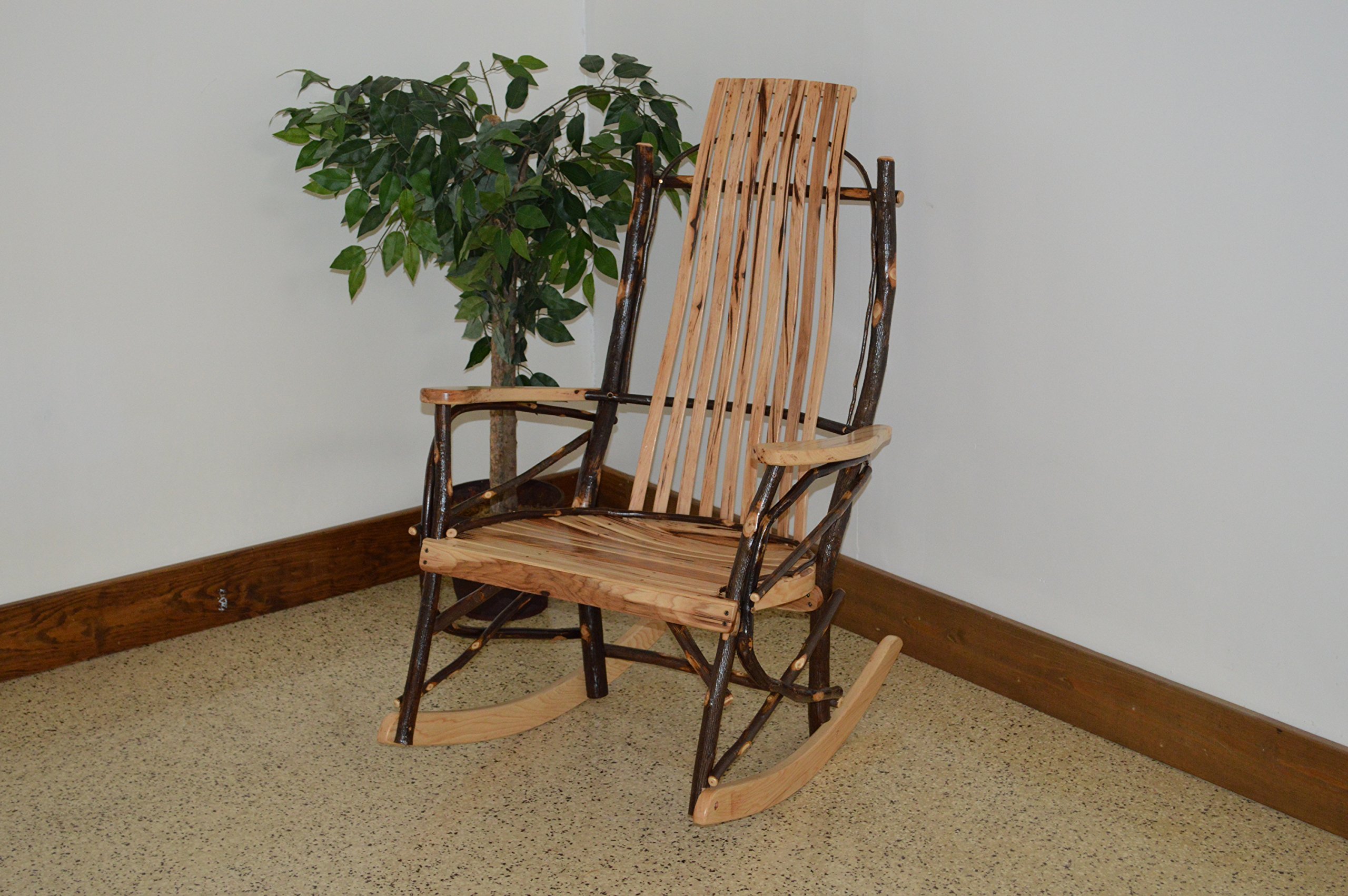 A & L Furniture Hickory 9-Slat Rocker Chair - Rustic Solid Wood Rocking Chair for Porch, Living Room & Nursery - Comfortable Handcrafted Wooden Rocker with Ergonomic Design
