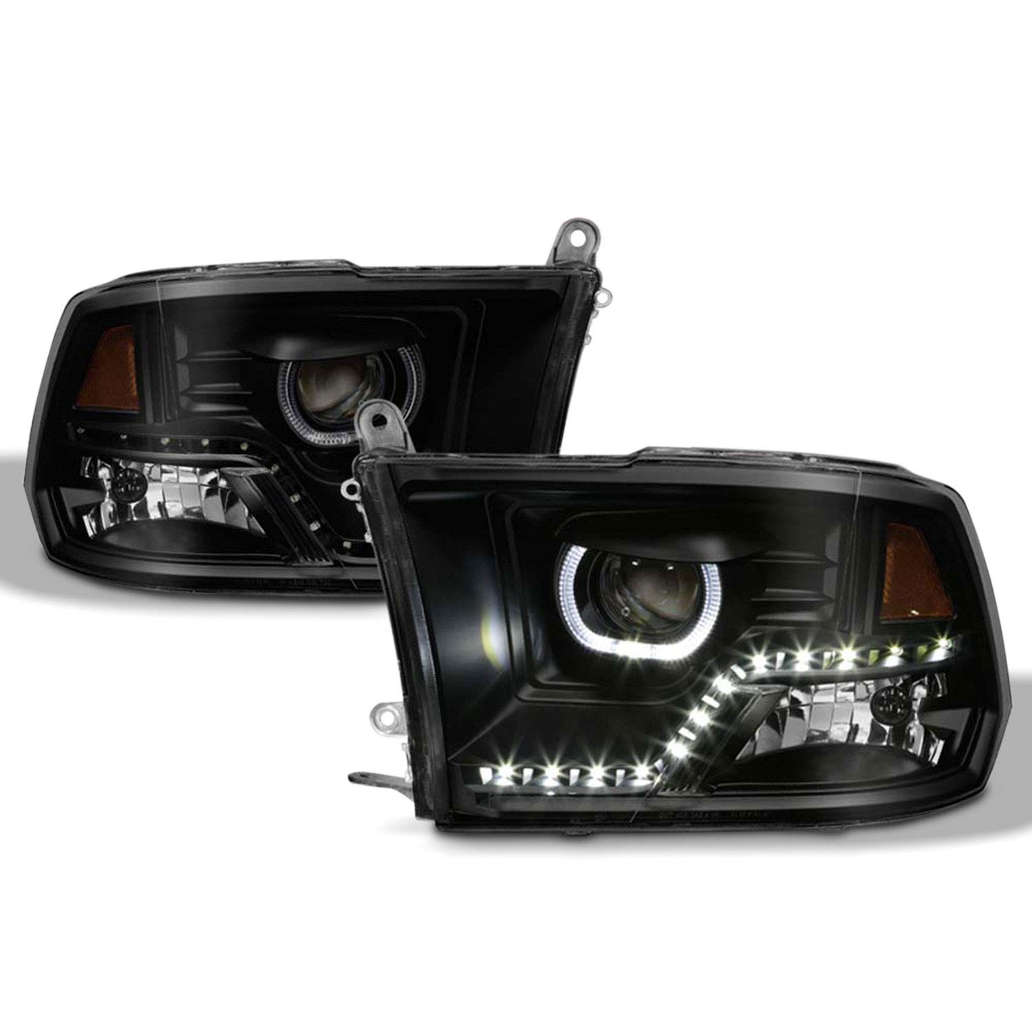 AKKON LED Headlights & Tail Lights for 2009-2018 Ram 1500/2500/3500 - Black Smoke Halo Projector Headlamps with C-Tube LED Brake Lamps - Upgrade Your Truck's Style & Visibility for Night Driving & Off-Road Adventures