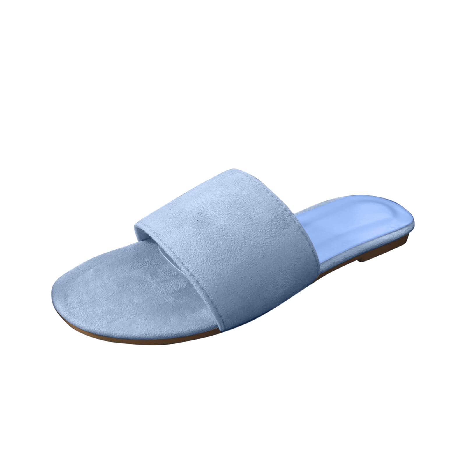 Women's Suede Flip-Flops - Summer Fashion Slippers with Furry Lining - Light Blue Comfortable Slides for Women Size 9.5-10 | Perfect for Beach, Poolside, and Indoor Relaxation