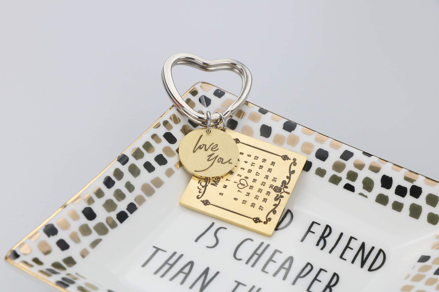 Personalized Custom Engraved Stainless Steel Keychain - Heart Ring Gold - Memorial Wedding Gift - Perfect for Anniversaries, Engagements & Special Occasions