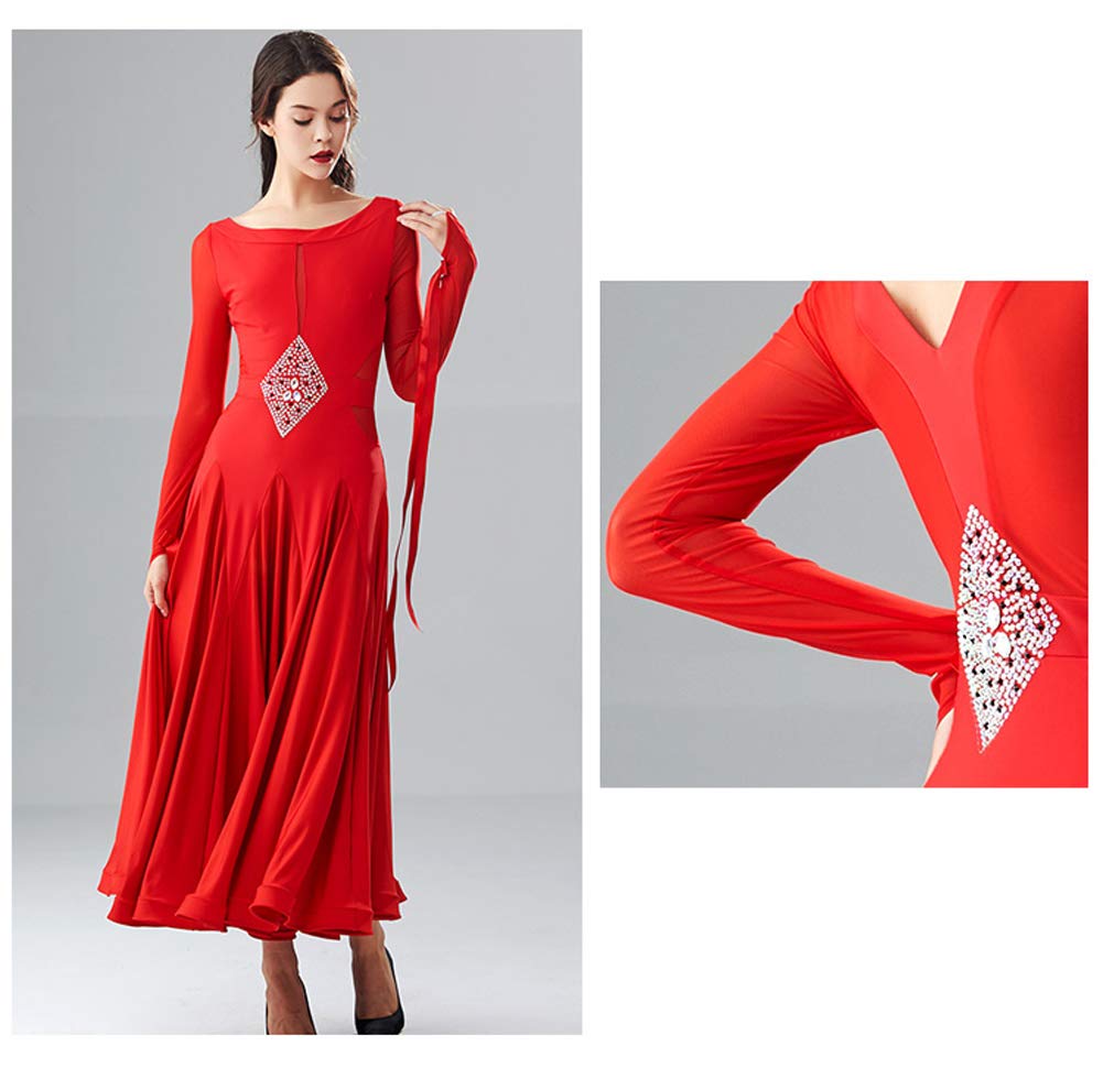 Elegant Long Sleeve Ballroom Dance Dress - Modern Flamenco & Waltz Performance Gown - Professional Standard Practice Wear & Competition Costume for Latin, Swing & Social Dancing