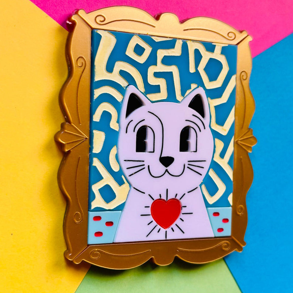 Stylish Pop Art Cat Brooch - Contemporary Acrylic Cat Pin for Women | Makokot Design | Perfect for Jackets, Bags & Accessories