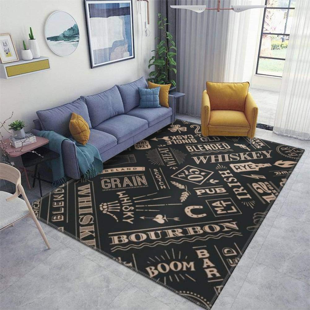 Premium Non-Slip Whiskey Themed Area Rug - Soft Floor Mat for Living Room, Nursery, Yoga & Entryway - 47x63inch (120x160cm) Multi8 Pattern - Perfect for Home Decor, Gift & Whiskey Enthusiasts