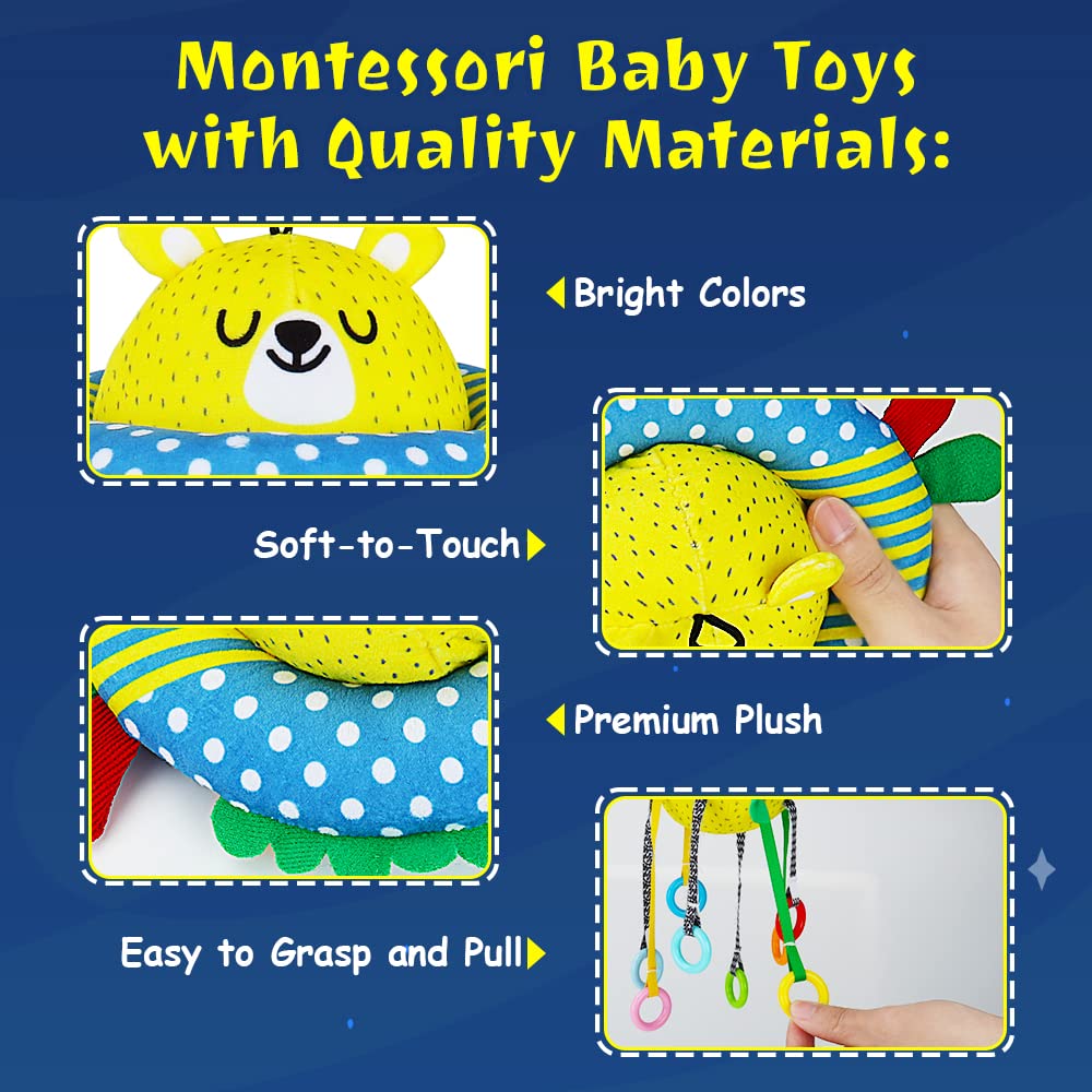 Montessori Toys for 1 Year Old - Pull String Sensory Toys for Toddlers to Develop Fine Motor Skills - Soft Plush Learning Activity Toy & Baby Rattle for 6-12 Months - Perfect First Birthday Gift for Boys & Girls - Great for Travel, Home Play & Early Childhood Education