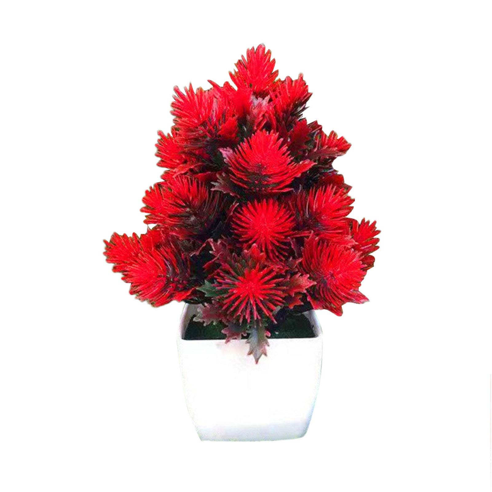 Artificial Pine Tree Bonsai - Realistic Fake Plants & Flowers for Home Decor, Office Desk, Garden Party, and Holiday Ornaments (Red) - Perfect for Indoor Greenery and Festive Decoration