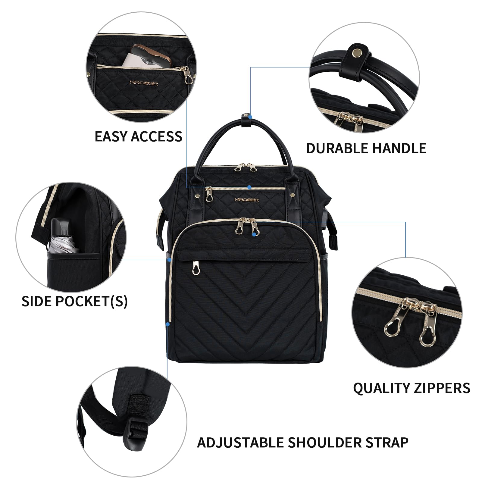 KROSER 17 Inch Laptop Backpack - Water Resistant USB Charging Port College Backpack for Men & Women - Stylish Quilted Design Business Travel Bag & Work Daypack - Perfect for Office, School, Commuting and Airplane Carry-On