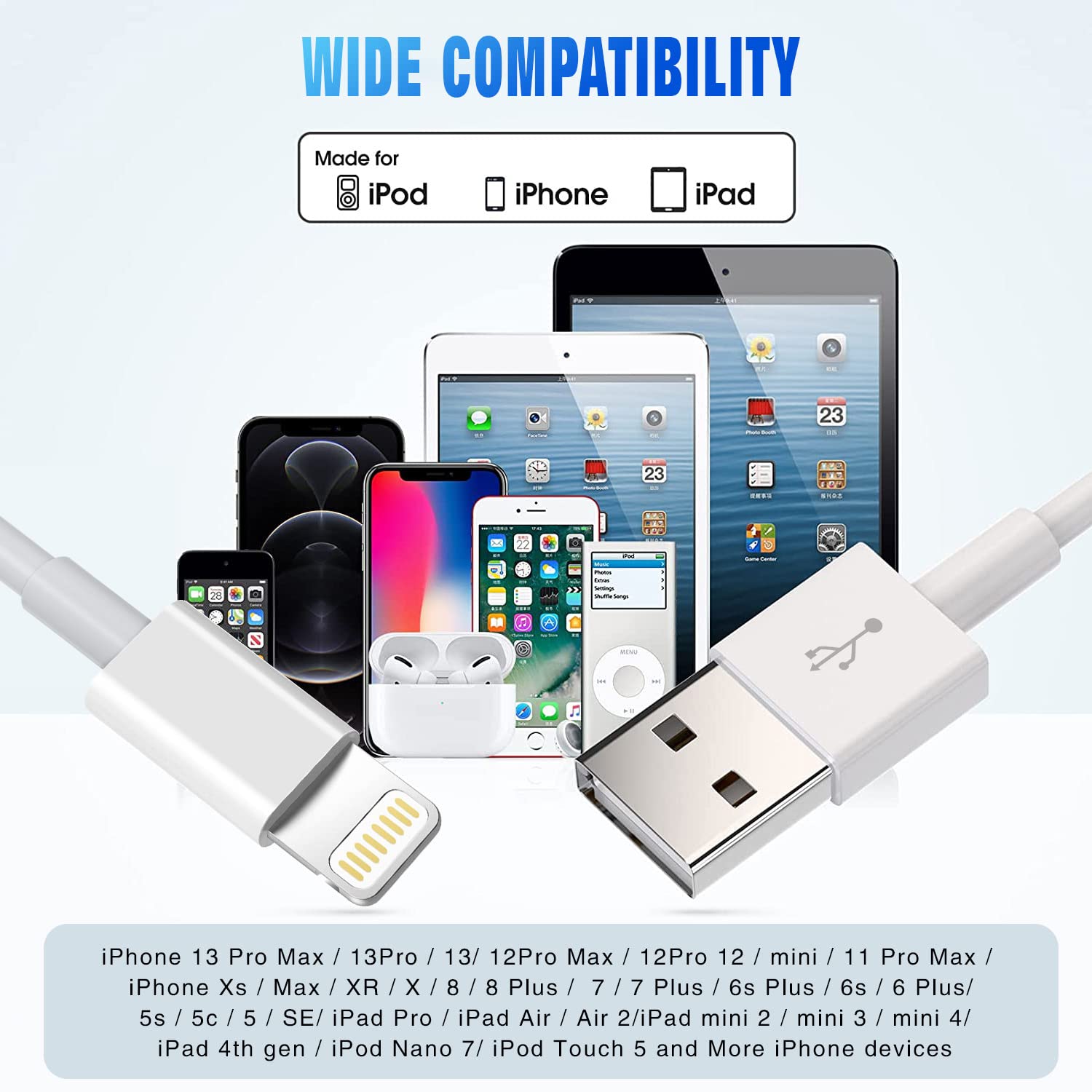 5-Pack MFi Certified Lightning Cable 6FT Fast Charging Cord - Apple Charger Compatible with iPhone 14/13/12/11/XS/XR/X/Pro Max/Mini/8/7/6S/6/5S/SE, iPad & AirPods - Perfect for Home, Office & Travel Charging