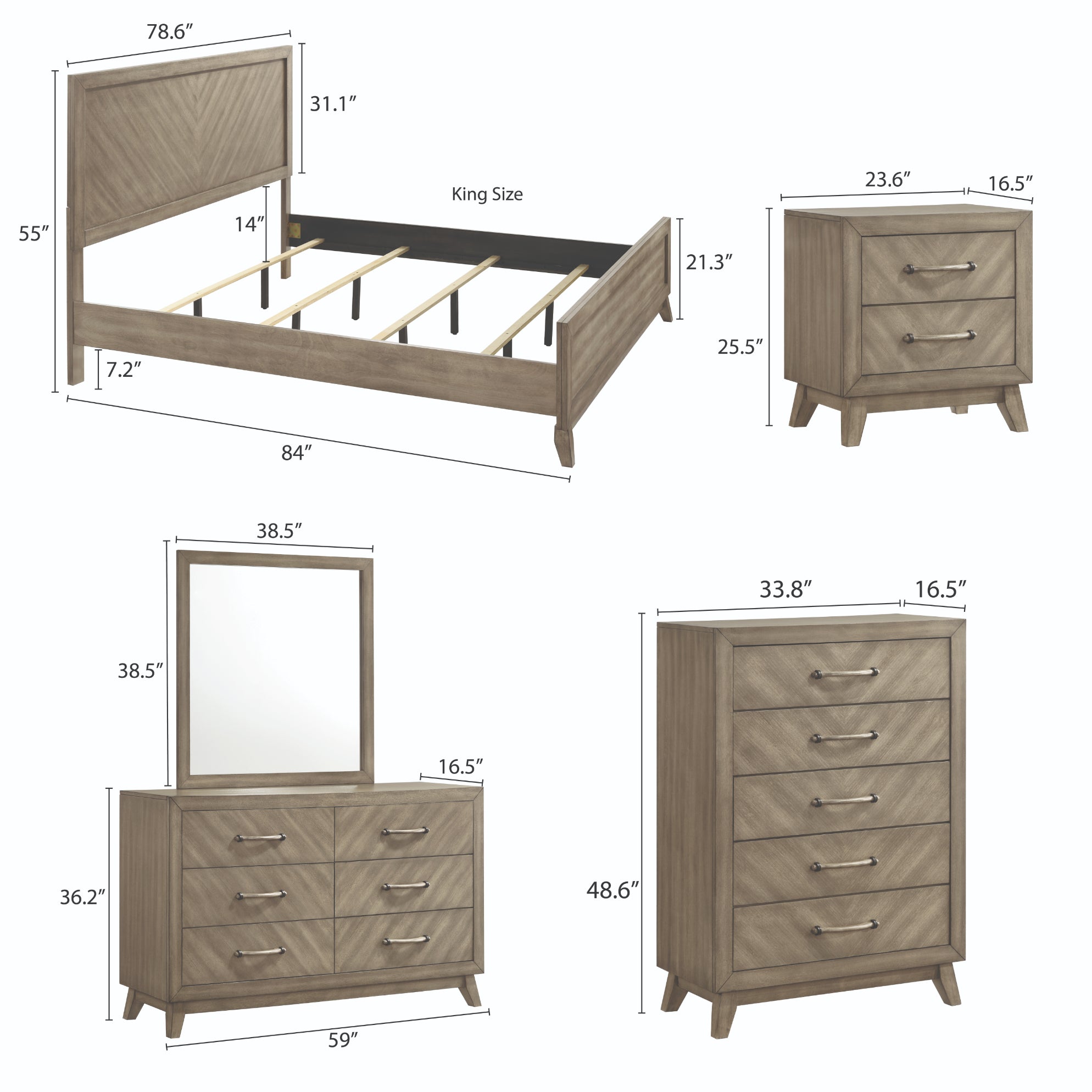 Roundhill Furniture Arena Contemporary Wood Bedroom Set - Queen Size Bed, Nightstand & Dresser in Antique Gray Finish | Modern Farmhouse Bedroom Decor for Master & Guest Rooms