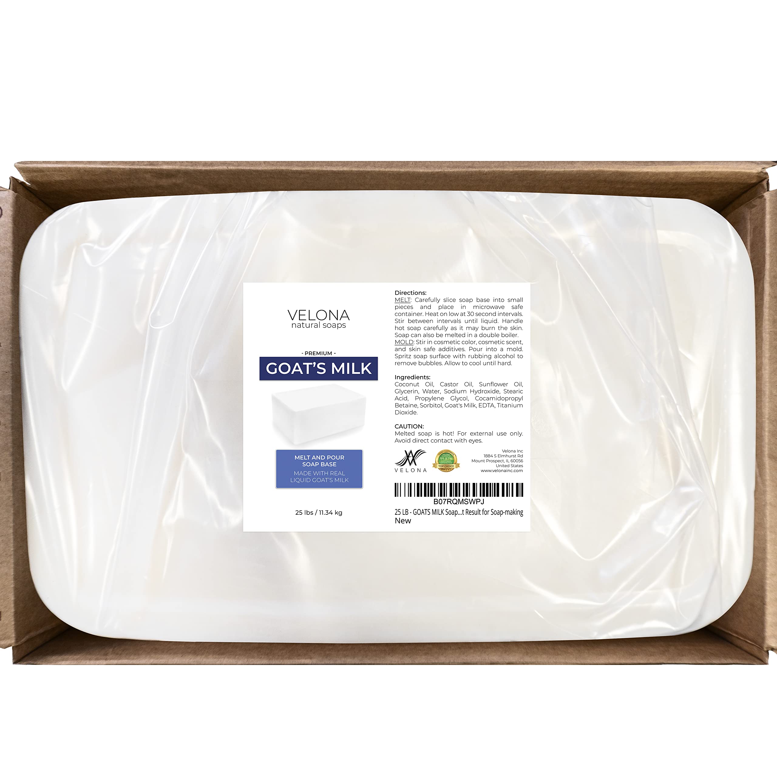 Velona 25 LB Goat Milk Soap Base - SLS/SLES Free, Natural Melt & Pour Soap for DIY Soap Making | Wholesale Bulk Soap Supplies | Perfect for Handmade Soaps, Bath Products & Gift Making