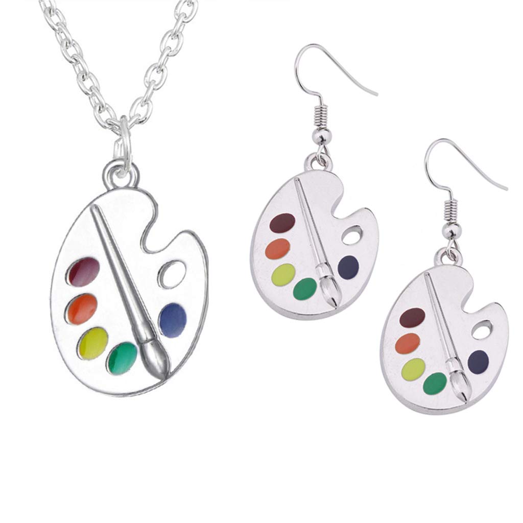 Yunestry Artist Painter Jewelry Set - Colorful Paint Palette Drop Earrings & Necklace - Women's Fashion Accessories for Art Lovers | Perfect for Painting Classes, Art Exhibitions & Creative Outfits