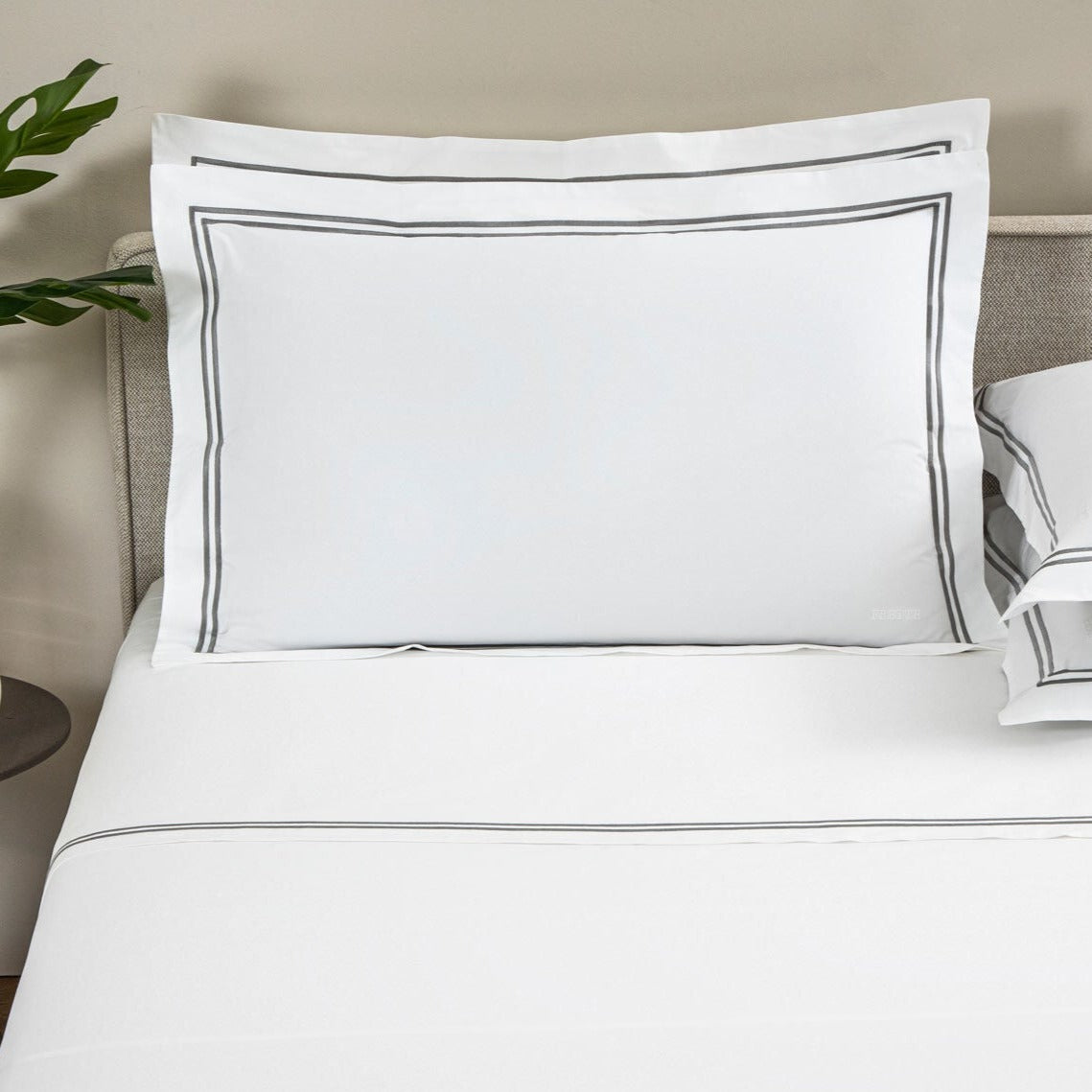 Frette Hotel Classic King Size Sham - Premium White & Grey Pillowcase for Luxury Bedding | Perfect for Upscale Hotels, Master Bedrooms & Elegant Home Decor