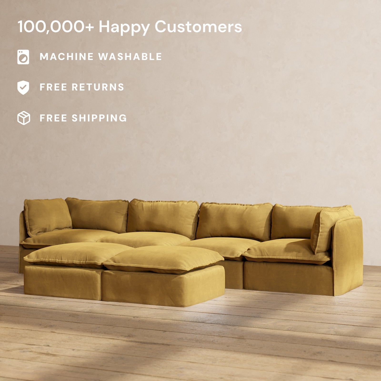 Modular Performance 4-Seater Sofa with Bench Ottoman in Toffee Brown | Modern Sectional Couch for Living Room, Family Room & Lounge Areas | Comfortable Blend Fabric for Relaxation