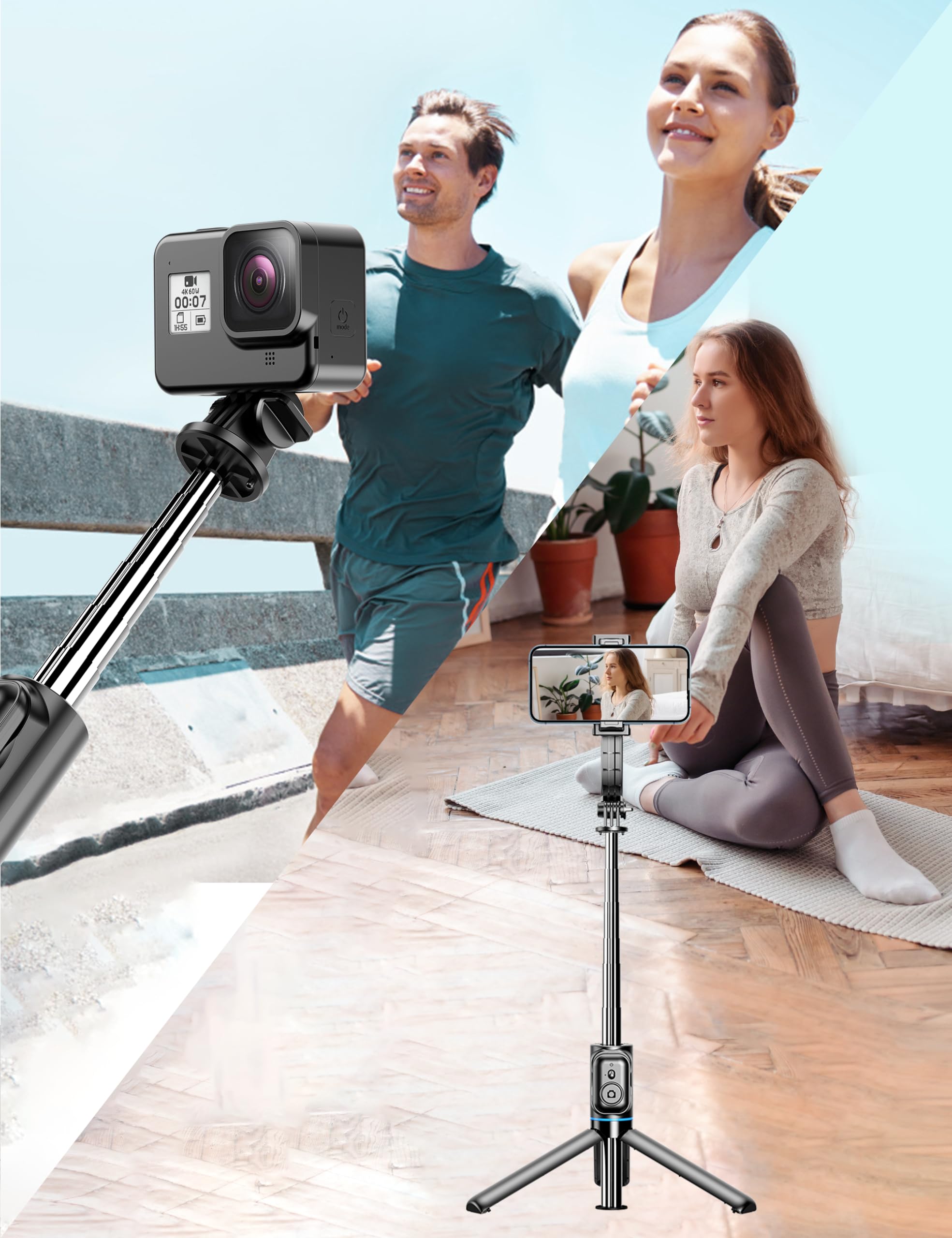 41'' Extendable Selfie Stick Tripod Stand with Phone Holder & Wireless Remote - 360° Rotation for iPhone, Android, Samsung - Perfect for Travel, Vlogging, Group Photos & Live Streaming