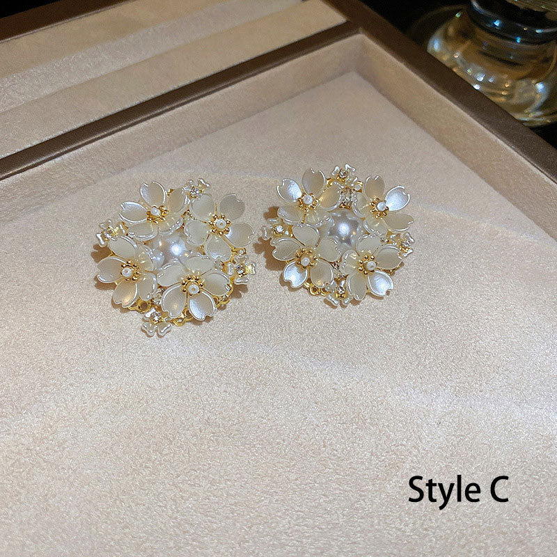 Crystal Pearl Dangle Drop Earrings with Shell Flower Ball Hoop - Elegant Boho Jewelry for Women, Perfect for Weddings, Parties & Date Nights