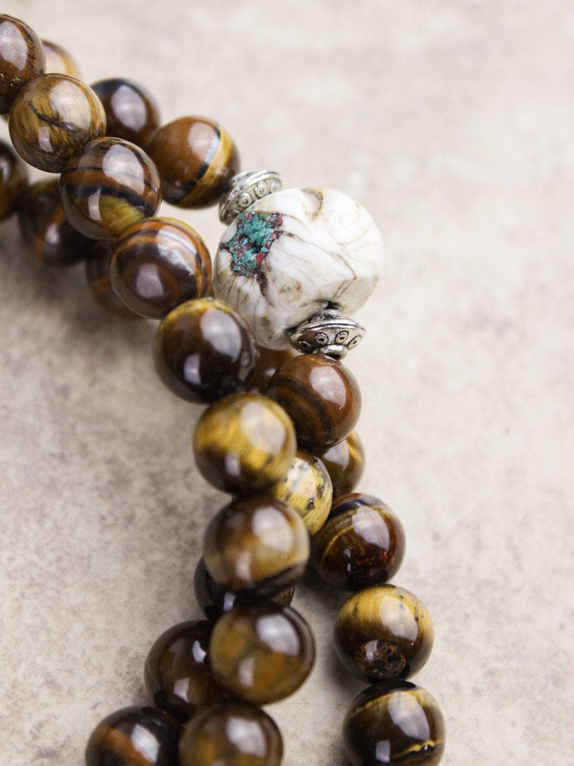 Awakening Tiger Eye Pendant Mala - Natural Stone Beaded Necklace for Meditation, Yoga & Spiritual Healing | Unisex Buddhist Prayer Jewelry for Positive Energy & Protection