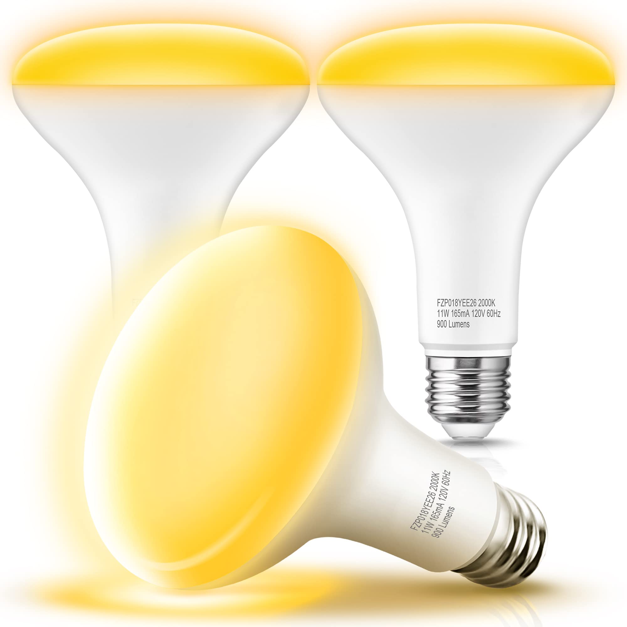 3 Pack Bug Lights for Outdoor & Indoor Use - Yellow LED Bulbs BR30, 11W (65W Equivalent), 900LM, Dimmable E26 Base - Perfect for Patio, Backyard, Party & Home Lighting