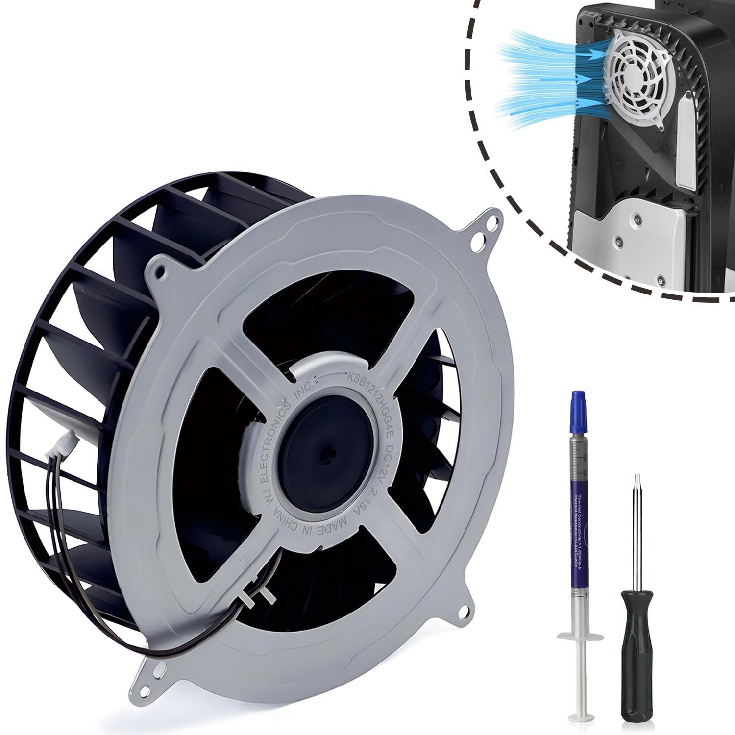 Original PS5 Cooling Fan Replacement - 23 Blades Silent Internal Cooling Fan for Sony PlayStation 5 Console (12V 2.15A) with T8 Screwdriver - Perfect for PS5 Overheating Prevention & Performance Enhancement - Gaming Accessories & Console Maintenance